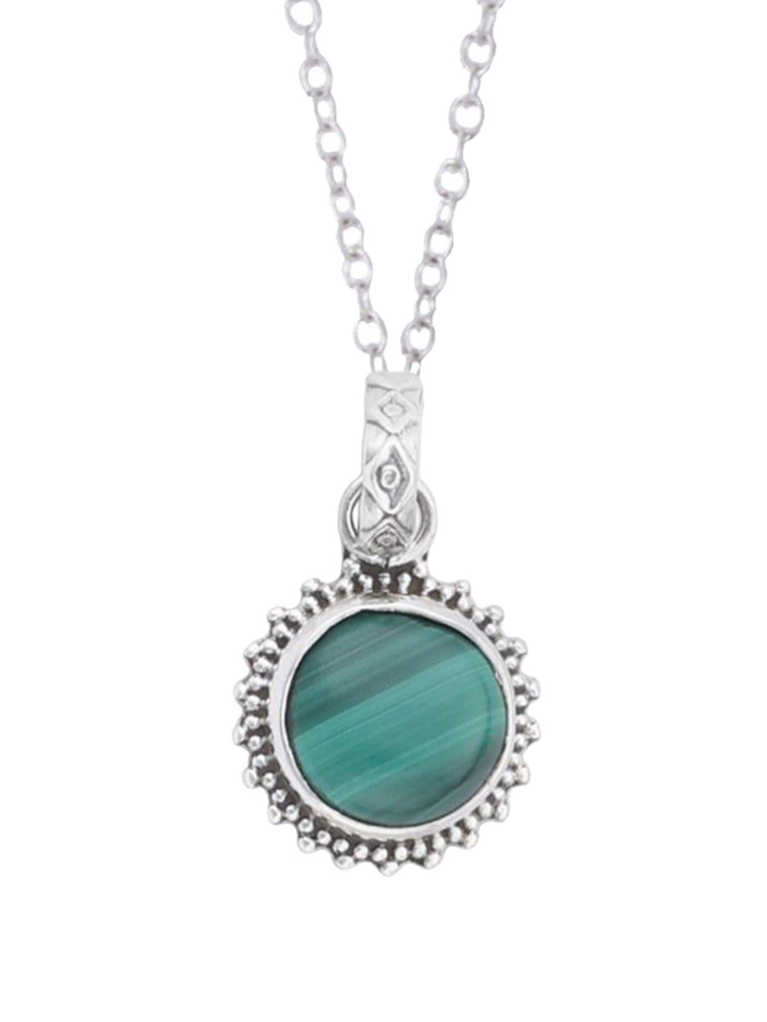 Exotic India Precious Malachite Gemstone Sterling Silver Pair Studded Pendant