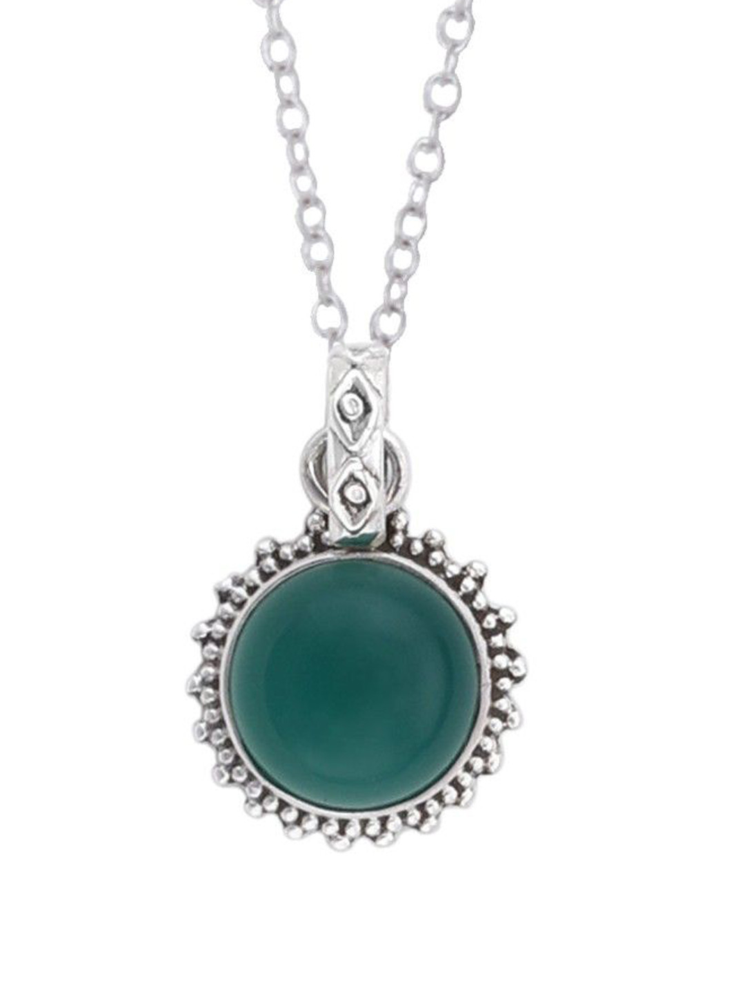 Exotic India Precious Green Onyx Gemstone Sterling Silver Pair Studded Pendant