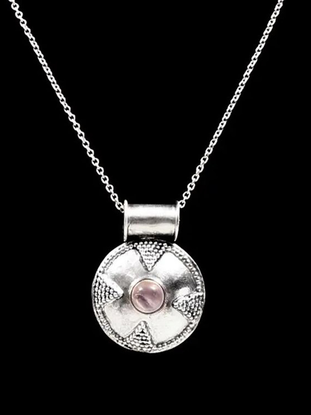 Exotic India Gemstone Round Shaped Sterling Silver Pendant