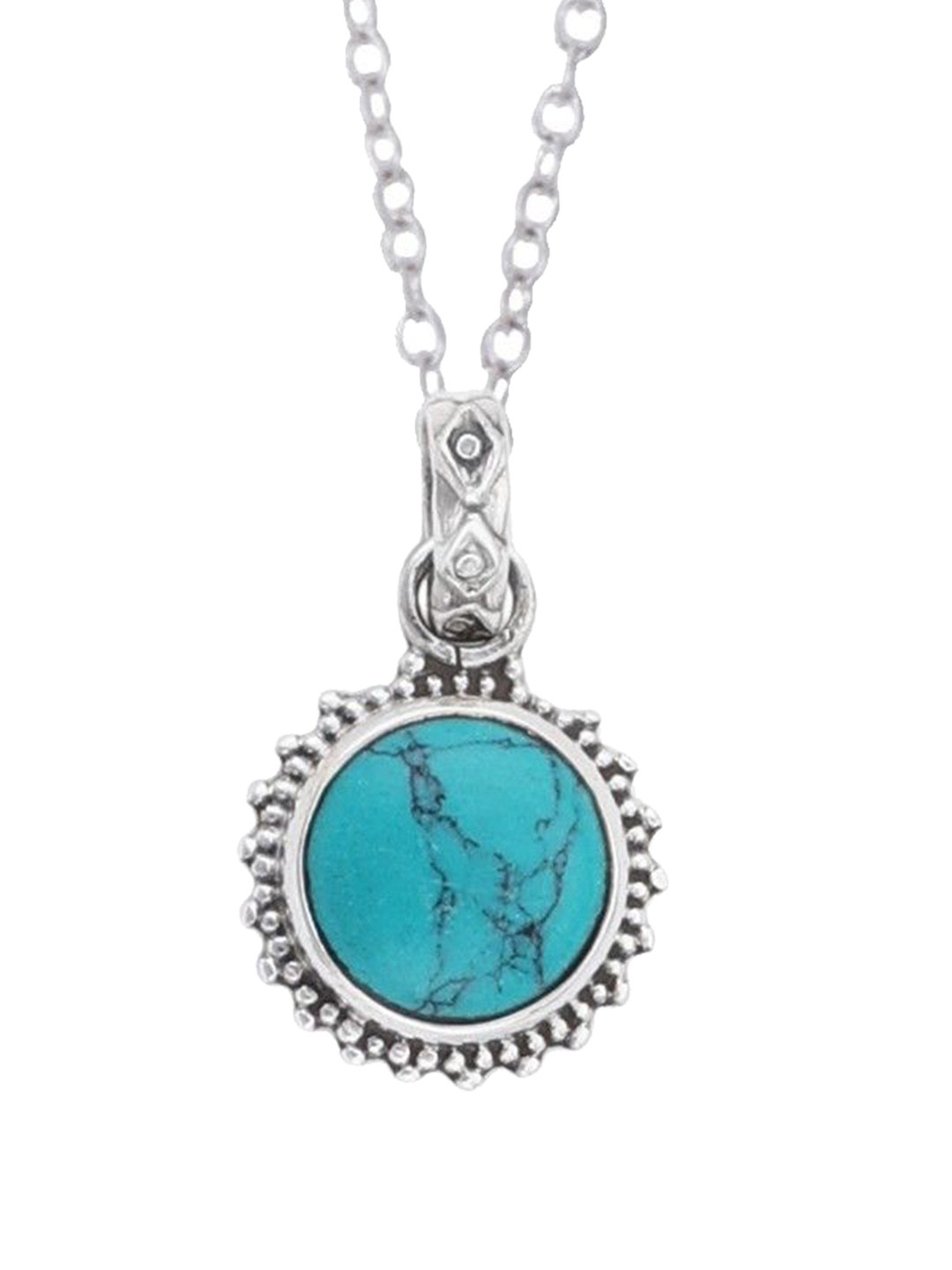 Exotic India Precious Turquoise Gemstone Sterling Silver Pair Studded Pendant