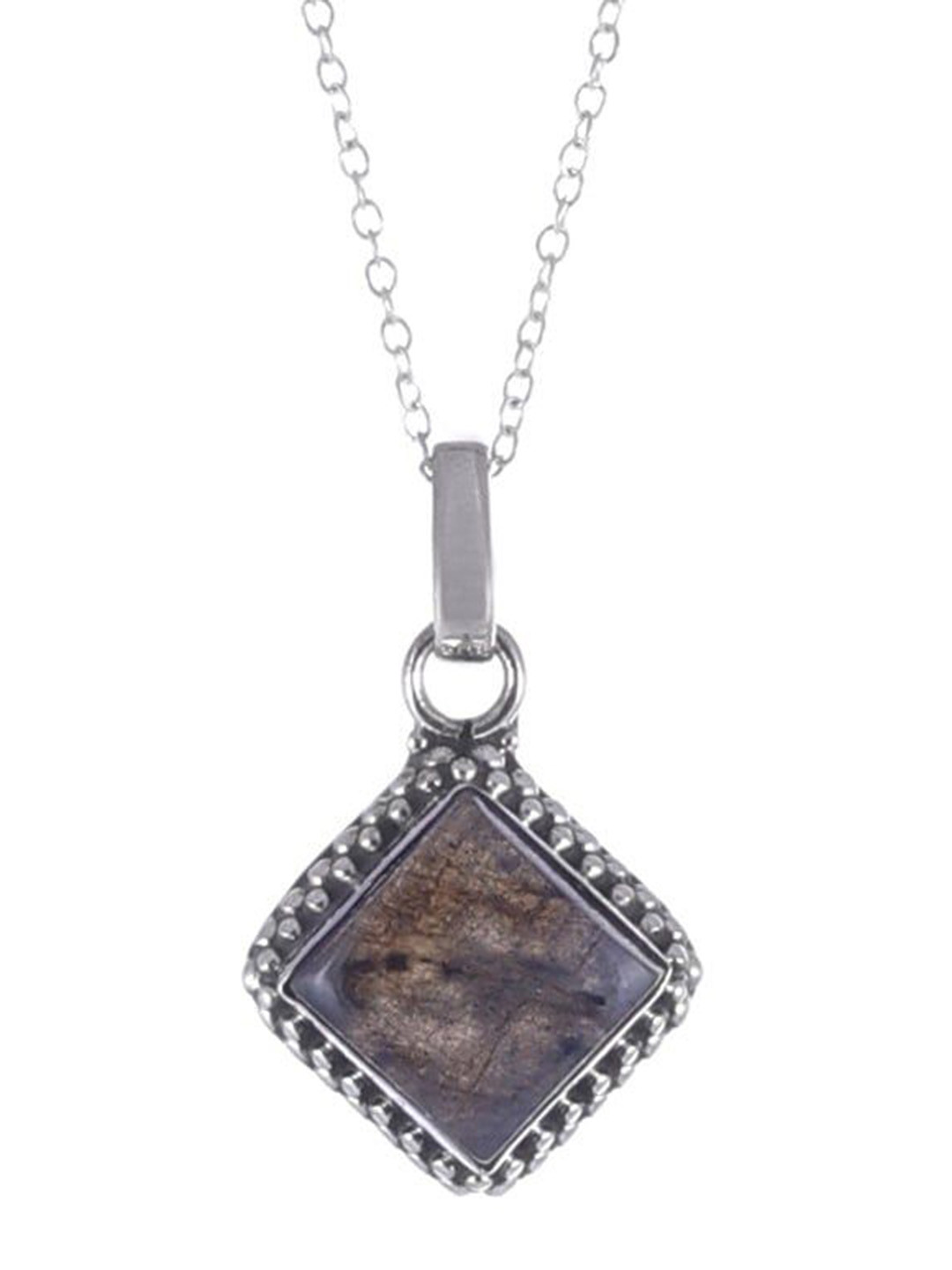Exotic India Precious Labradorite Gemstone Framed Sterling Silver Pendant