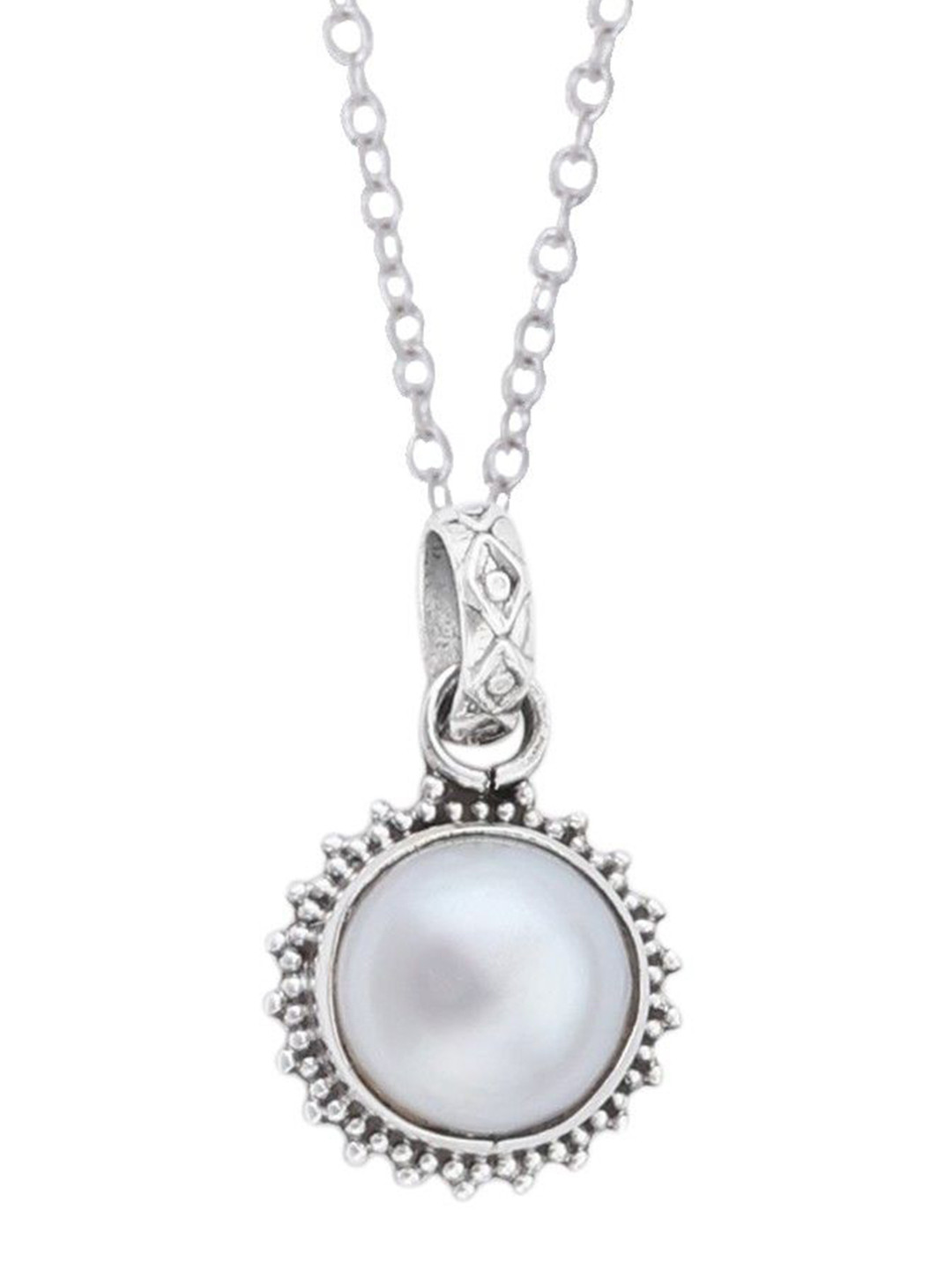 Exotic India Precious Pearl Sterling Silver Pair Studded Pendant