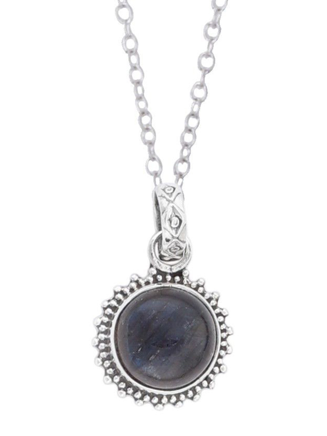 Exotic India Precious Labradorite Gemstone Sterling Silver Pair Studded Pendant