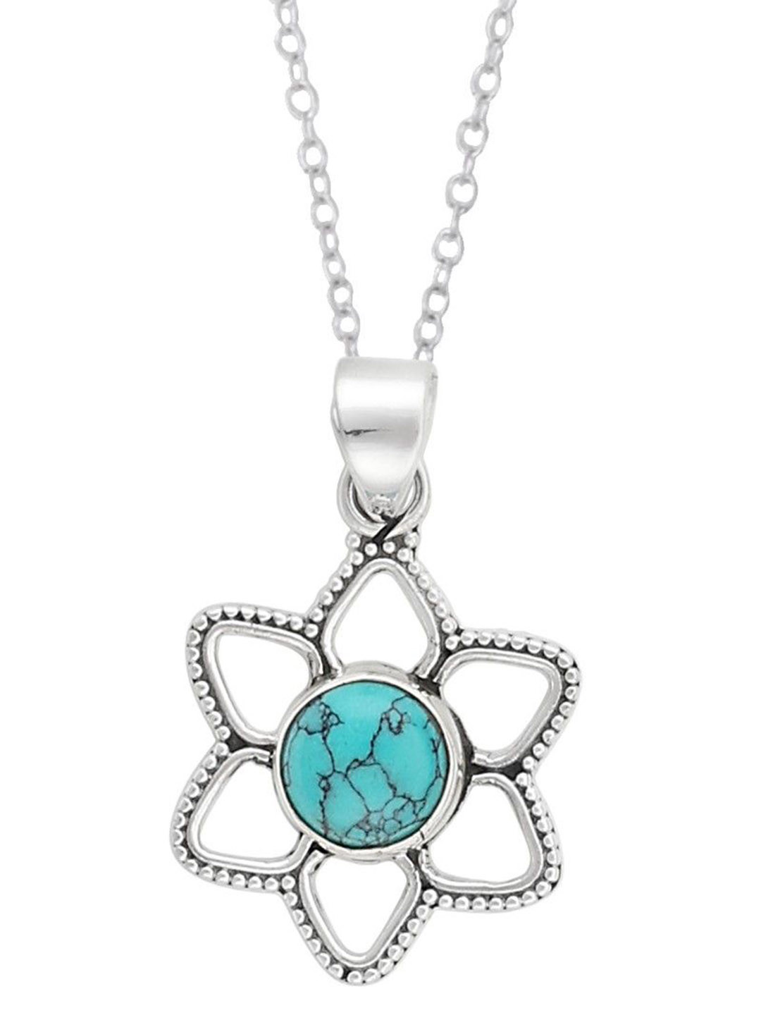 Exotic India Faceted Precious Turquoise Gemstone Sterling Silver Pendant Studded