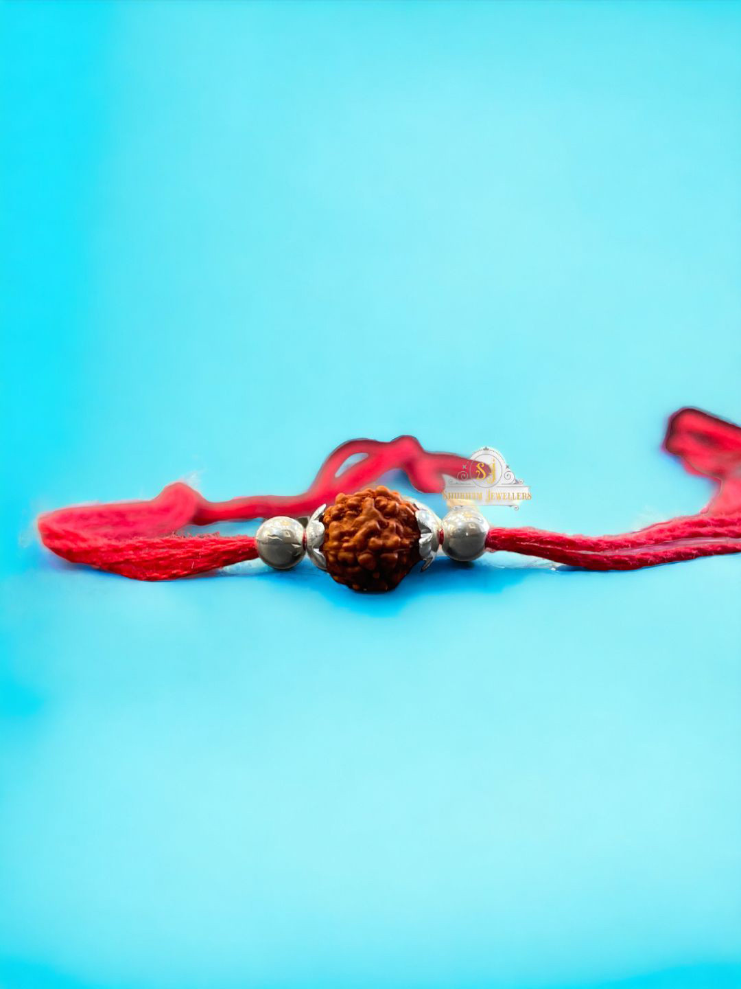 JewelYaari 925 Sterling Silver Rudraksha Thread Rakhi With Roli Chawal