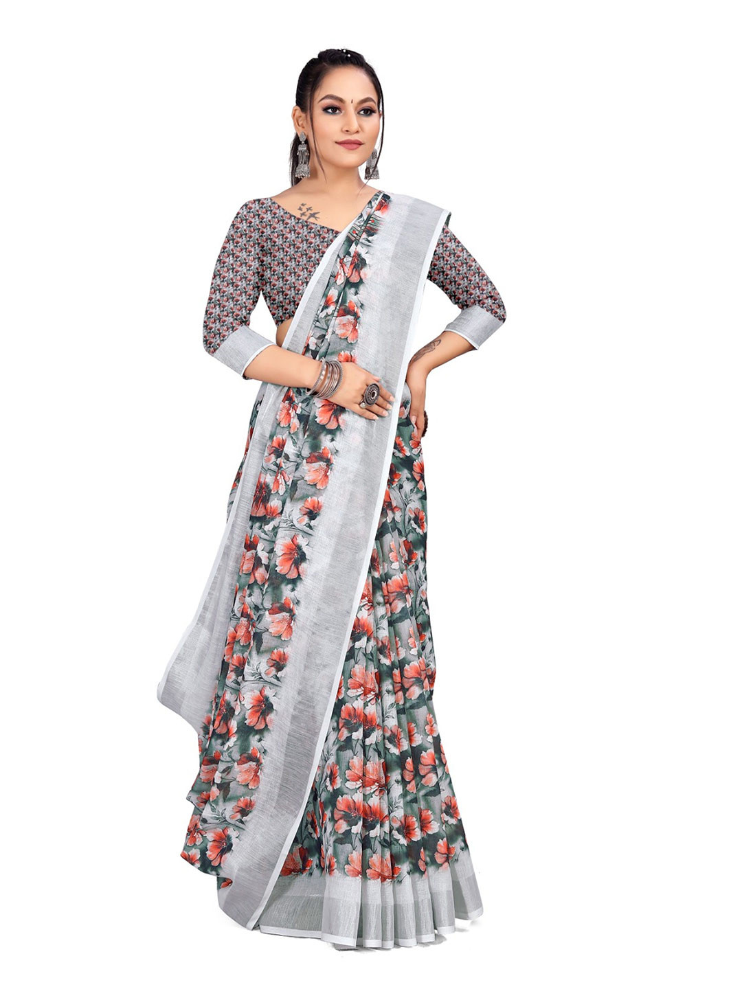 RUNAYA NX Floral Pure Linen Saree