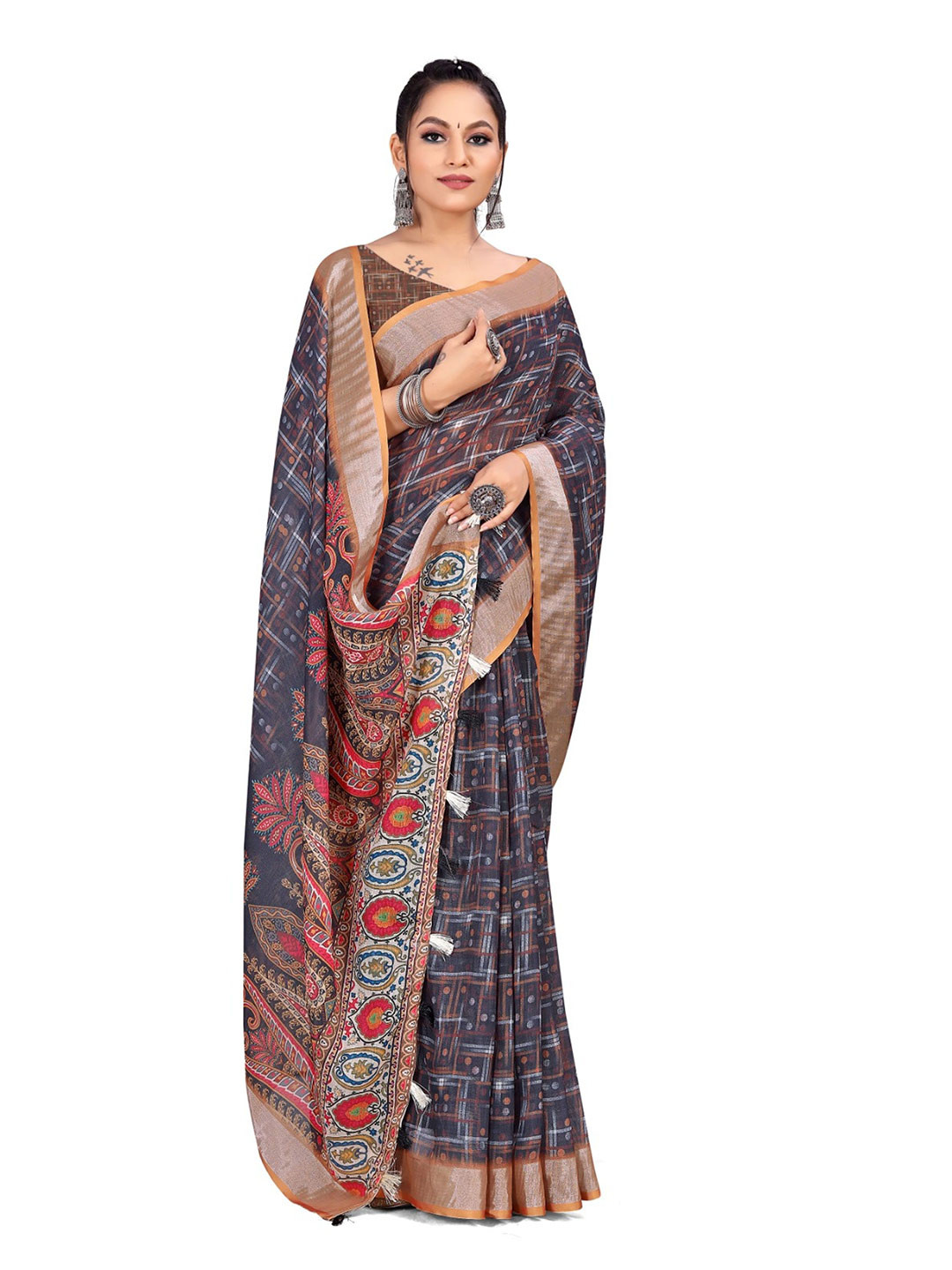 RUNAYA NX Zari Woven Abstract Pure Linen Saree