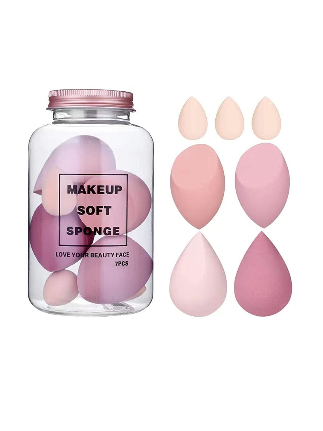 Facejewel Set Of 7 Makeup Blender With Set Of 3 Mini Heart Puff With Box