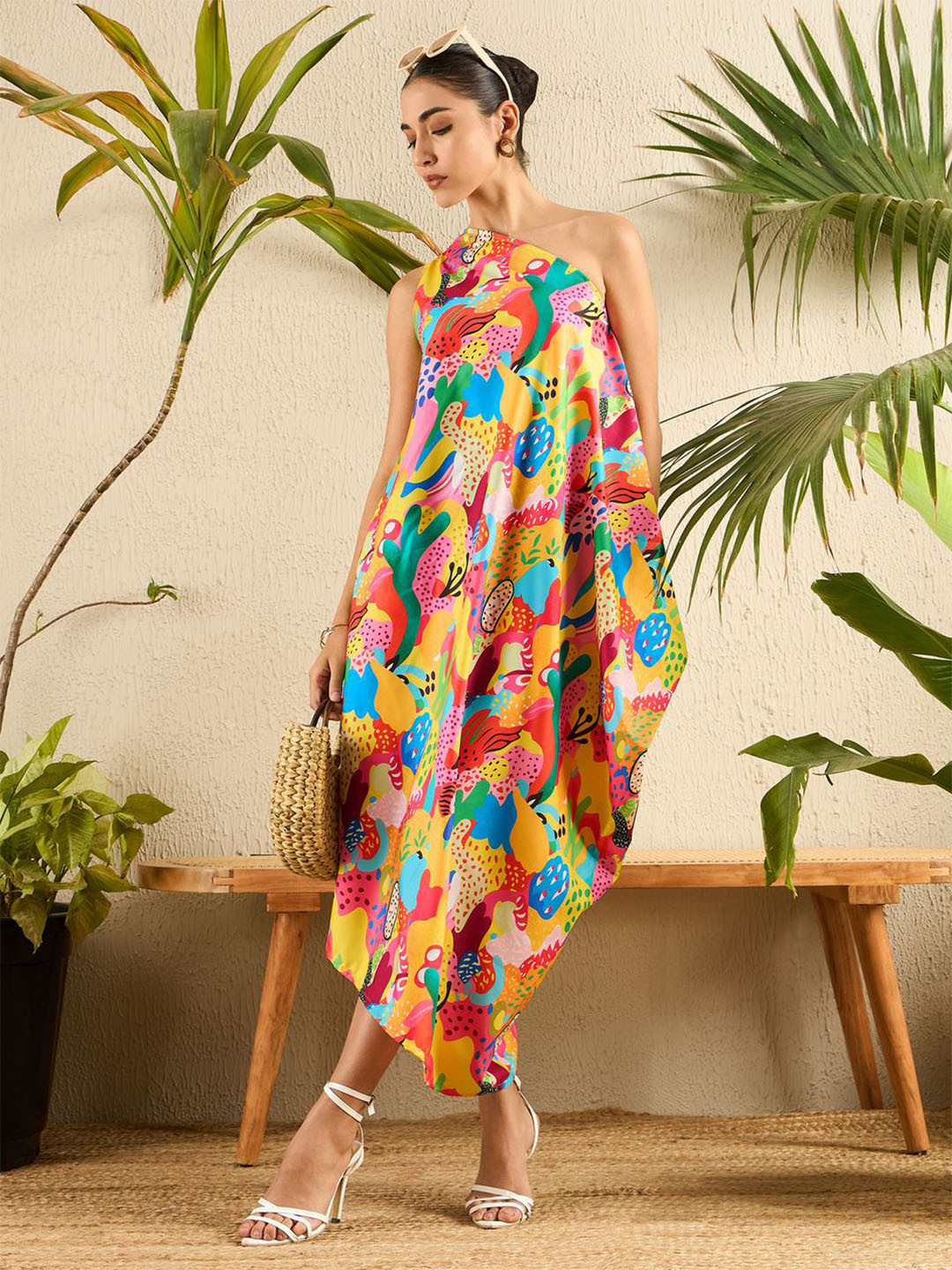 Uptownie Asymmetric One-Shoulder Crepe Dress