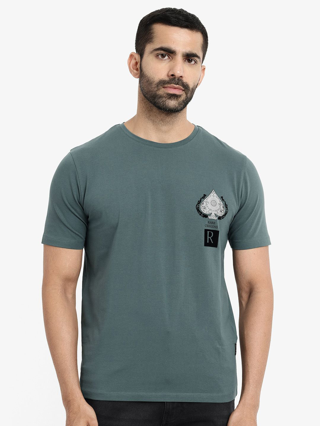 RARE RABBIT Men Solid Graphic Print Others Round Neck Cotton T-Shirt