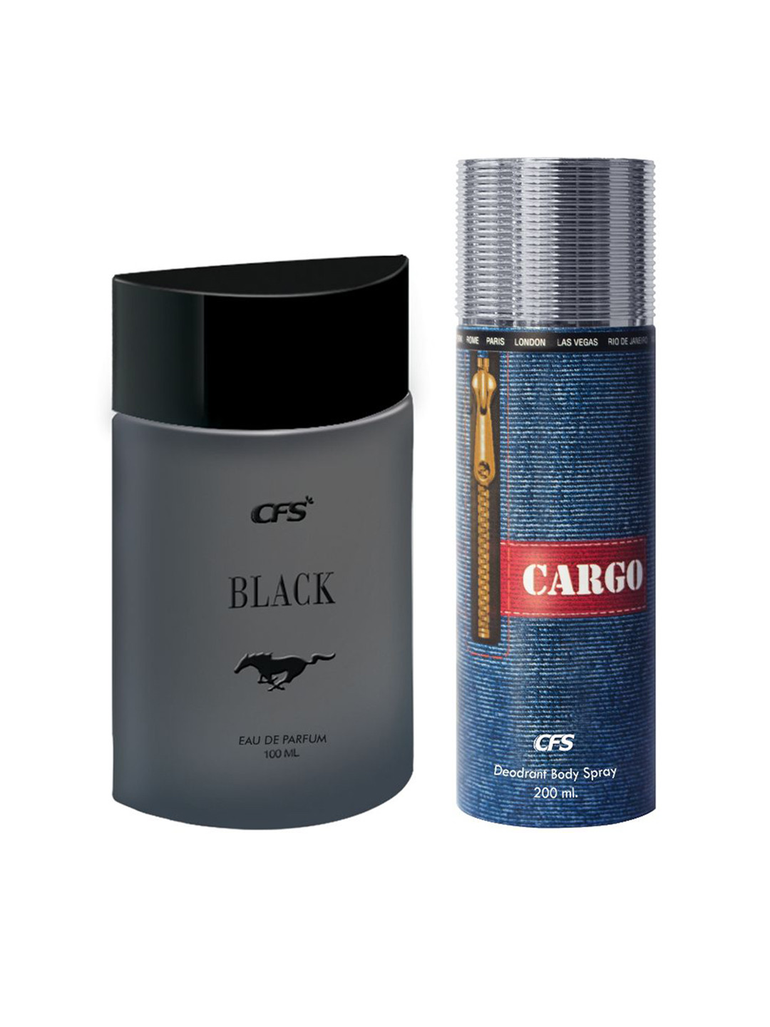 CFS Black EDP Long Lasting Perfume & Cargo Deodorant Body Spray-100ml+200ml