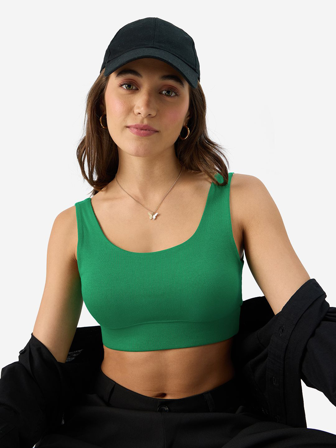 The Souled Store Women Bralette: Bottle Green Slim Fit Bralette