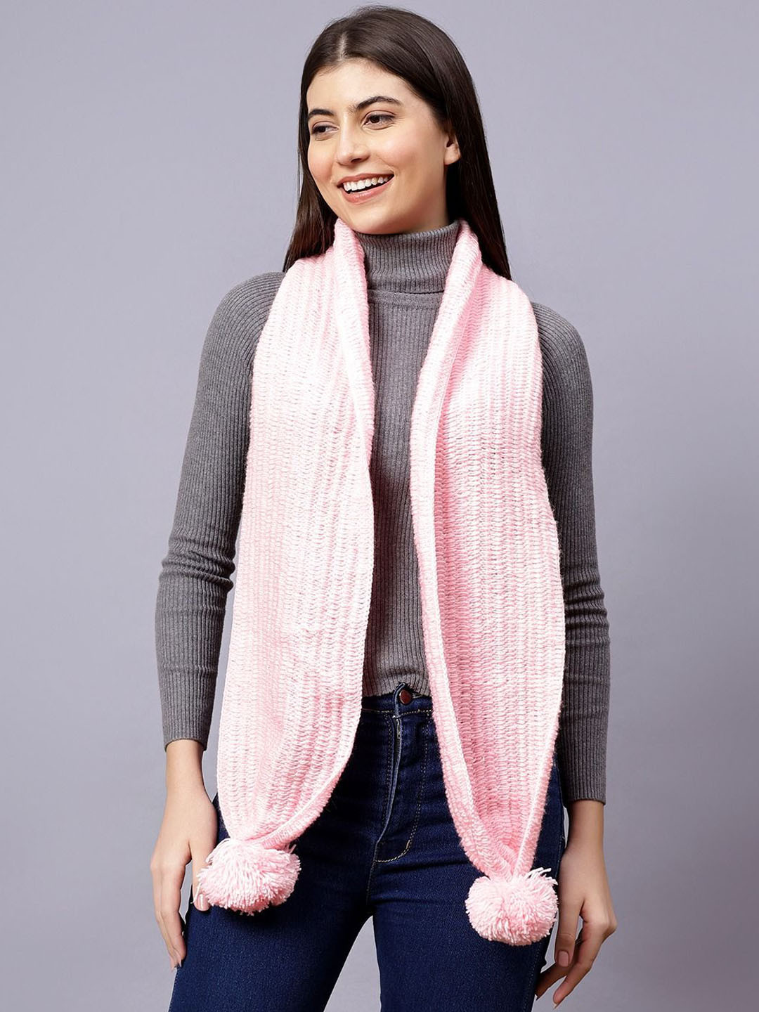 Velvery Women Pom-Pom Hand Knitted Acrylic Mufflers