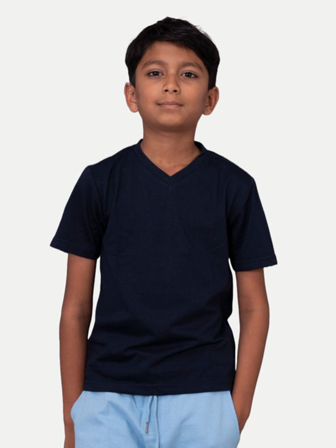 BAESD Boys Navy V-Neck Half Sleeve Cotton T-Shirt