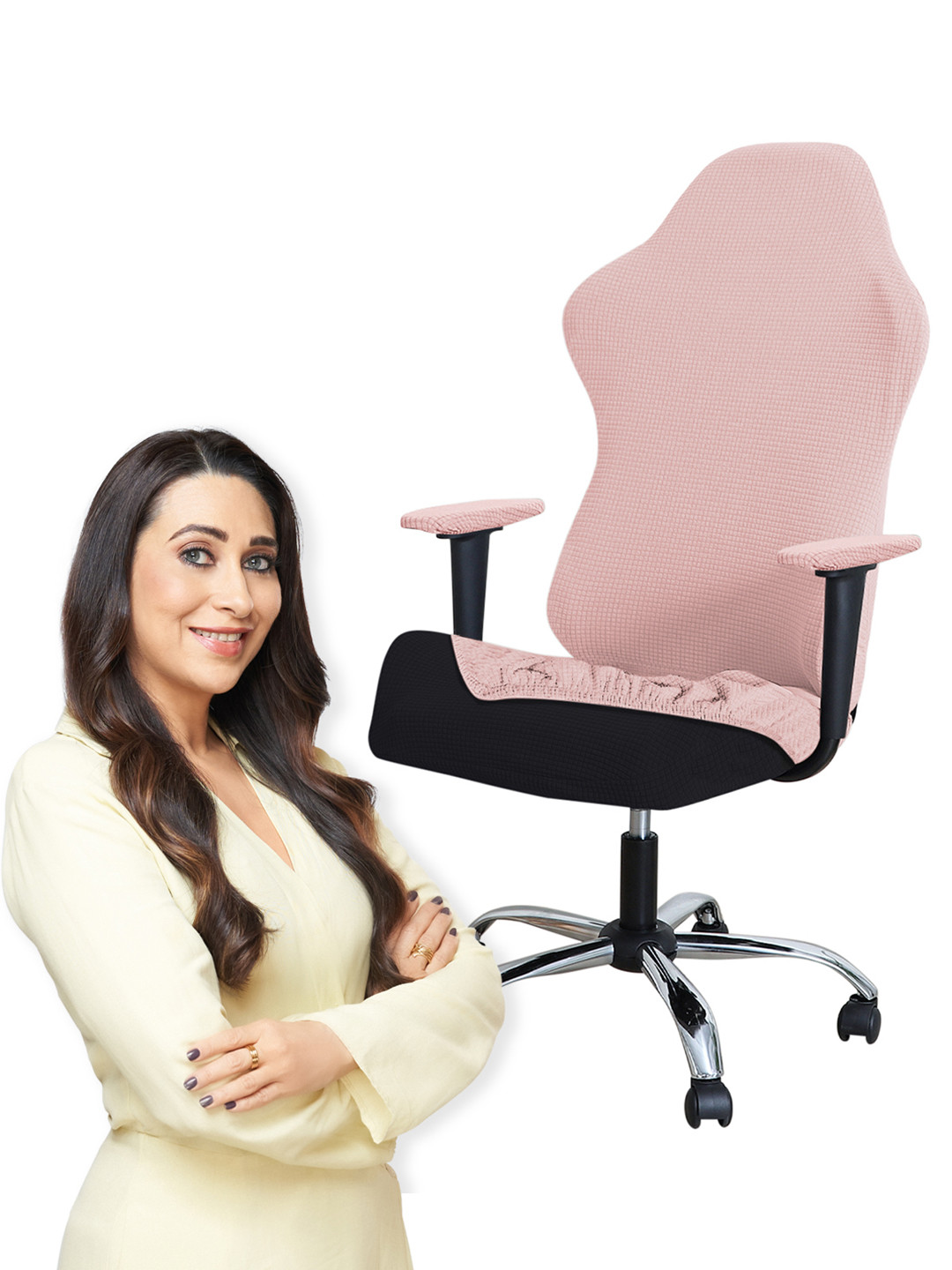 HOKIPO Pink 210 GSM Stretchable Jacquard Computer Rotating Chair Seat Cover