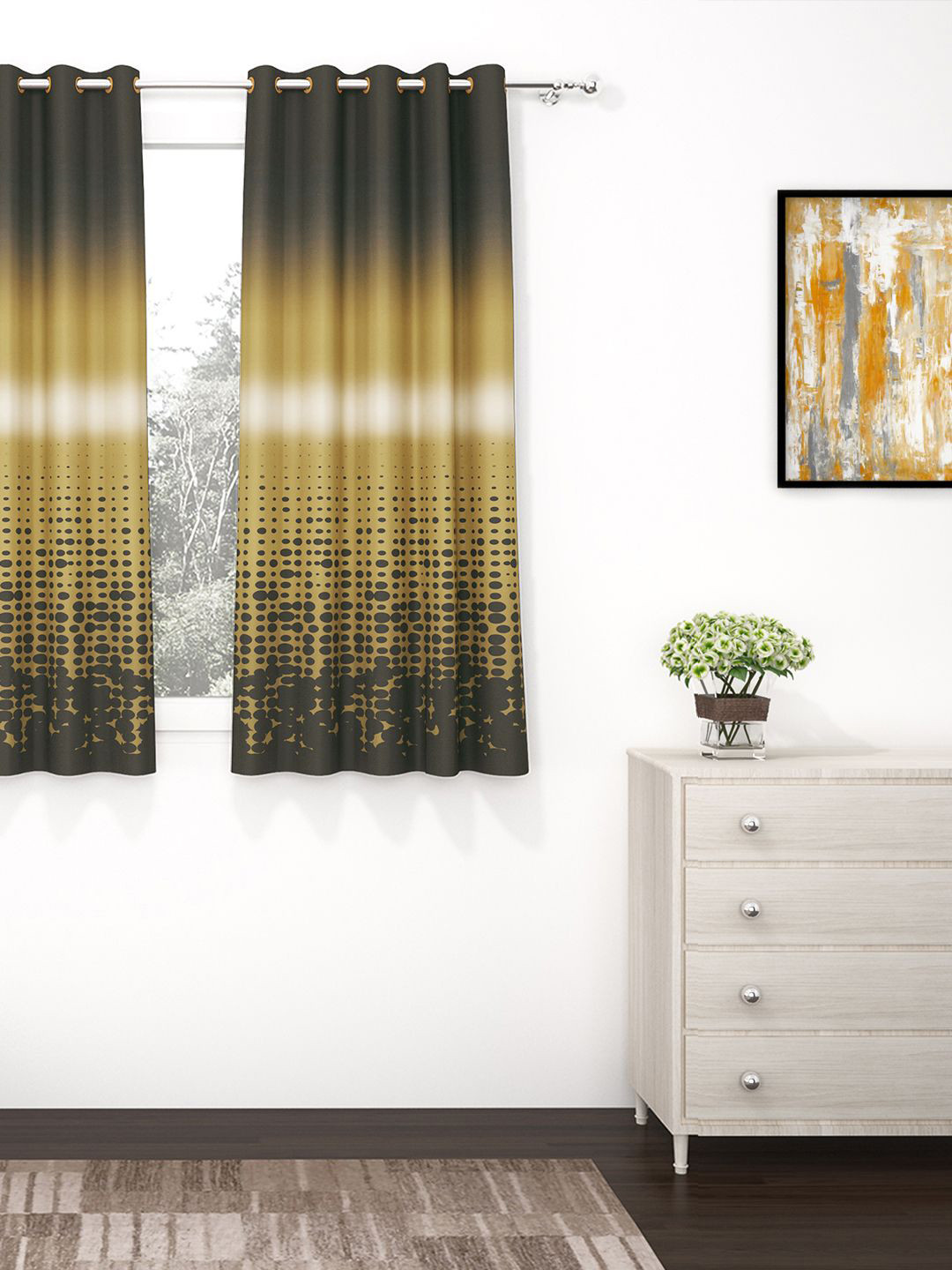 Story@home Grey & Brown Black Out Window Curtain