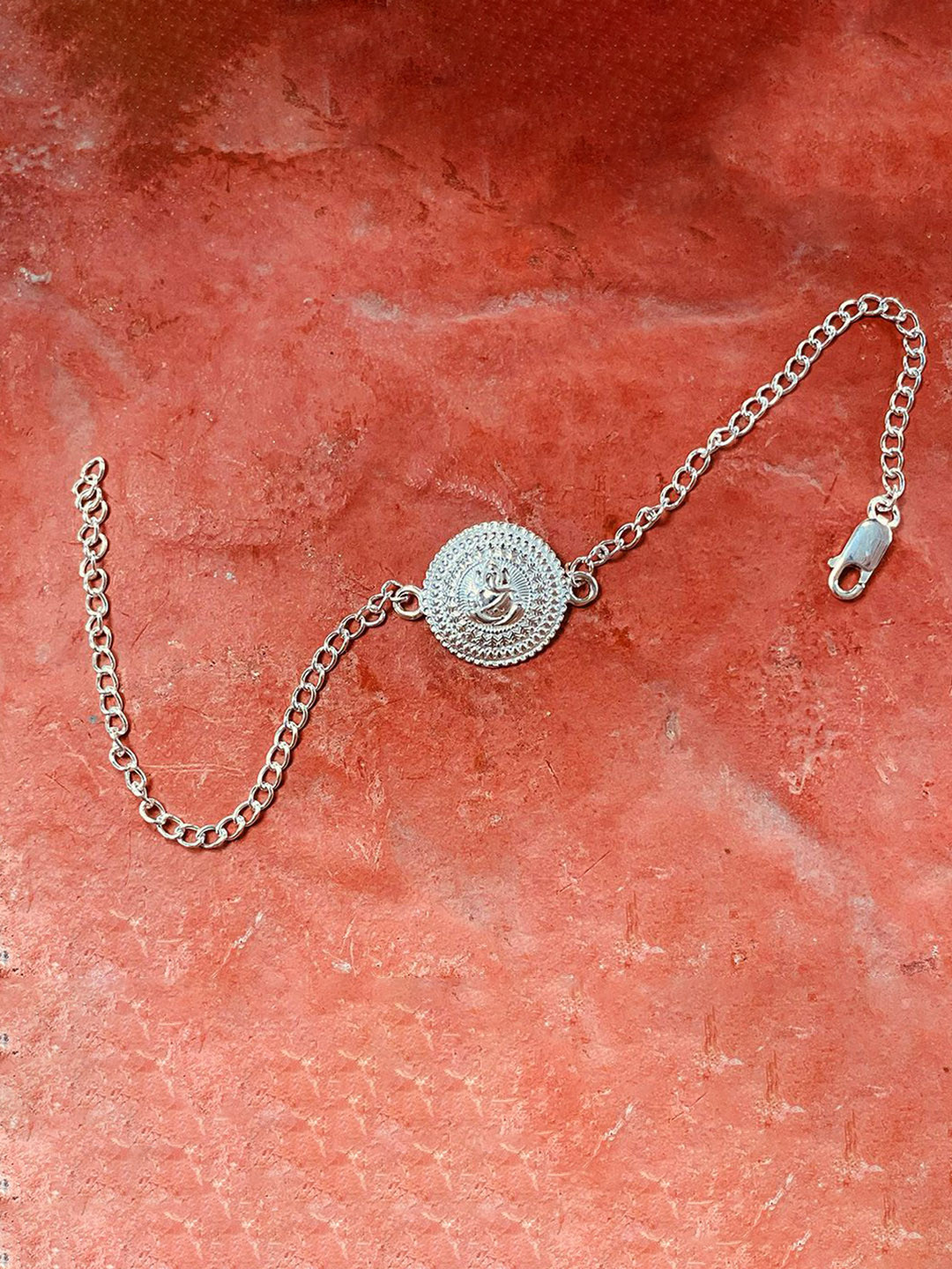 trueBrowns Men 925 Sterling Silver Embossed Ganesh Idol Silver Chain Bracelet