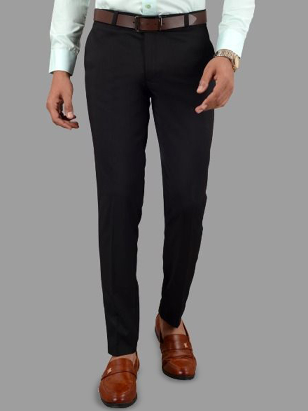VILLAIN Men Classic Slim Fit Mid-Rise Wrinkle Free Formal Trousers