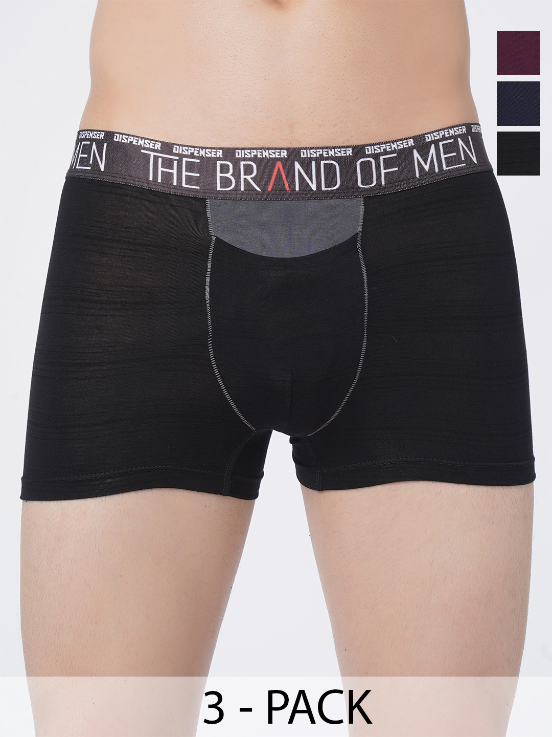 DISPENSER Pack Of 3 Mid-Rise Trunks S4-Trunk-Black-Navy-Wine-M