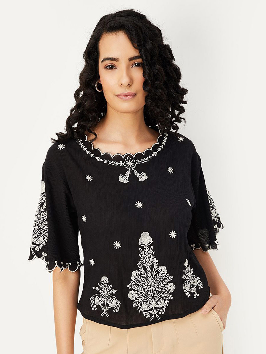 max Print Bell Sleeve Cotton Top