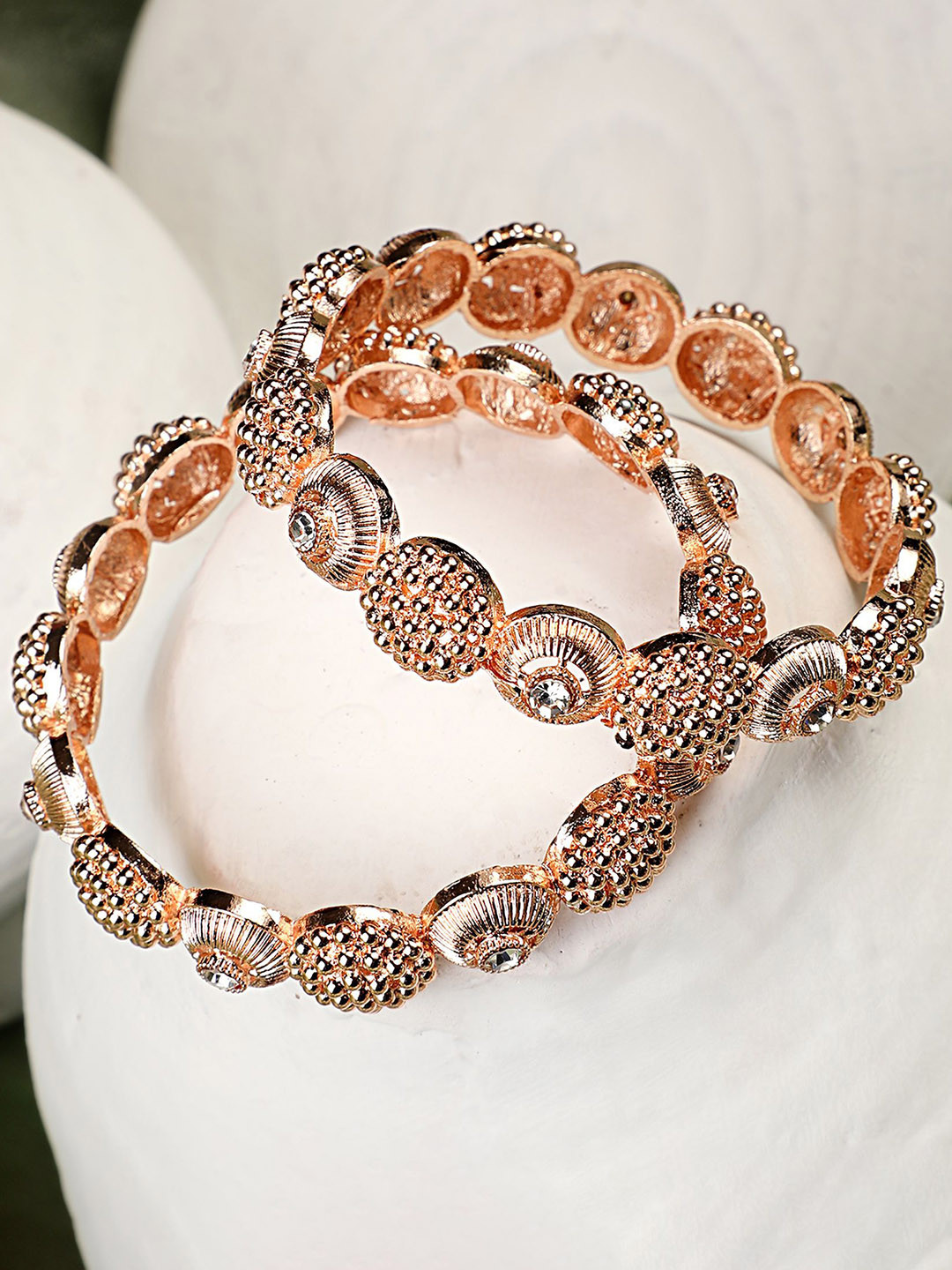 MODE MANIA Rose Gold-Plated Stones-Studded Bangles