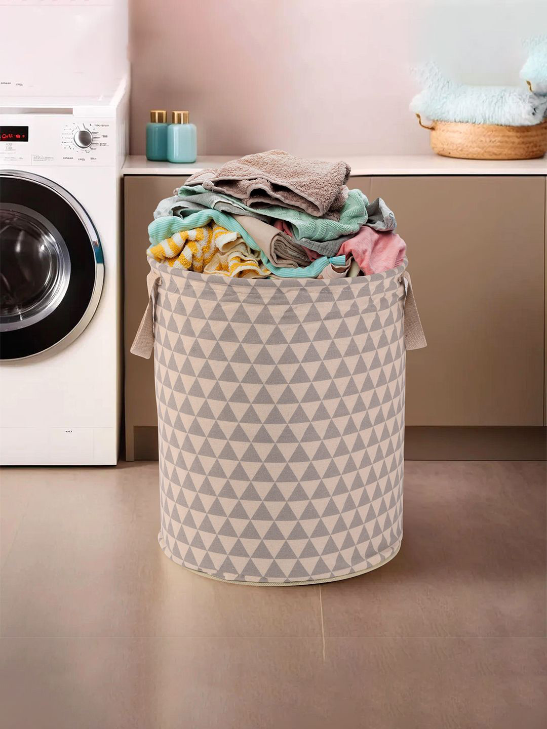 Kuber Industries Grey Printed Cotton Laundry Bag- 60 lt