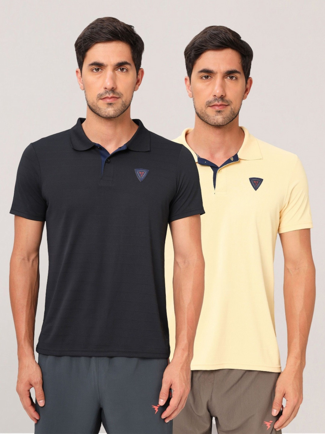 Technosport Men Pack Of 2 UPF50 Solid Polo Collar Polyester Slim Fit Tshirts