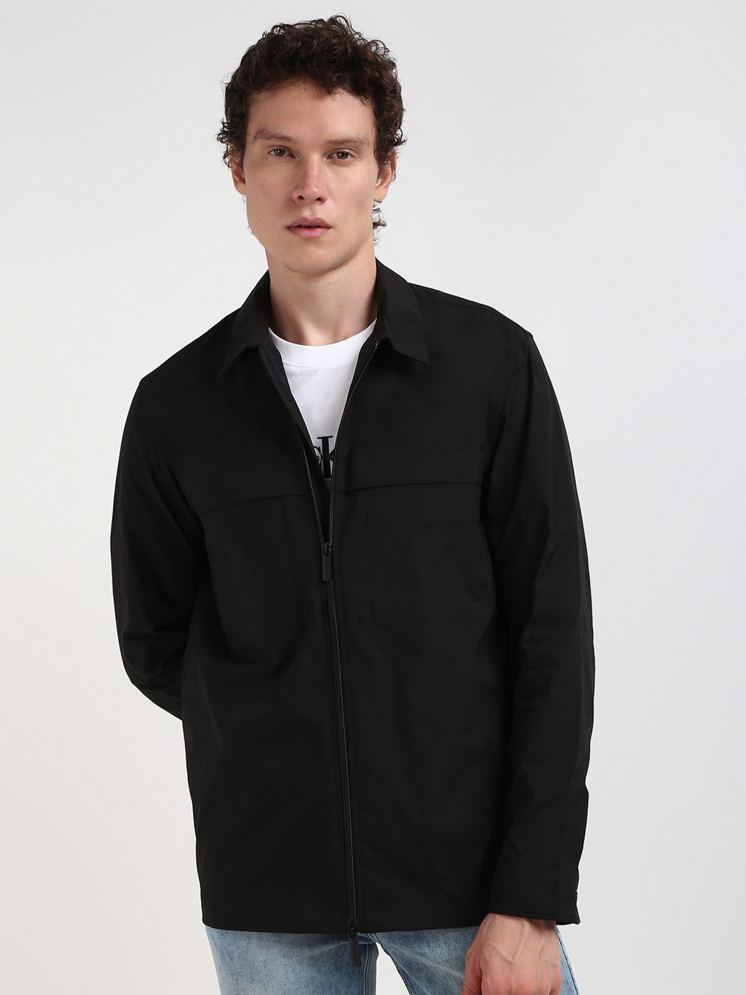 Calvin Klein Jeans Men Spread Collar Solid Polyester Boxy Casual Shirt