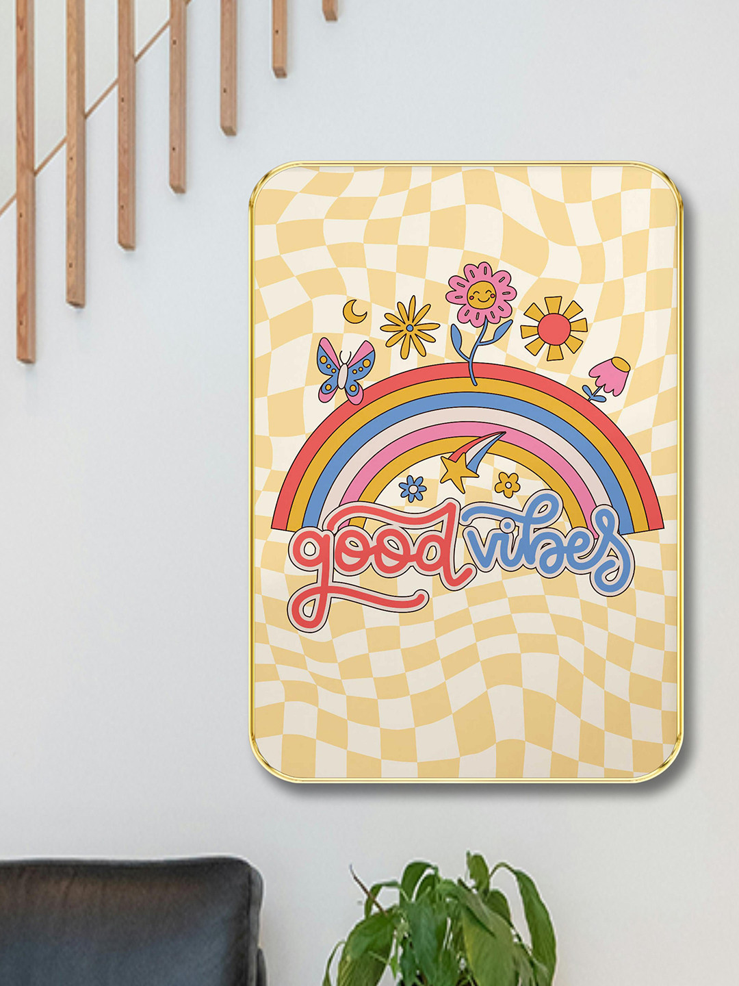 SAF Yellow & Blue Graphic Wooden Painting Wall Art