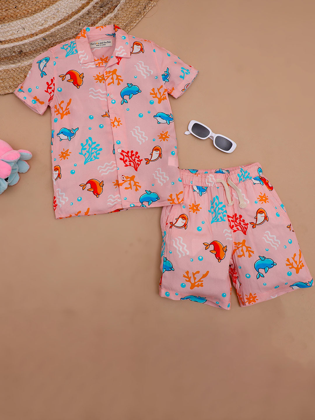 The Lion and The Fish Boys Dolphin Printed Shirt & Short Co-Ord Set