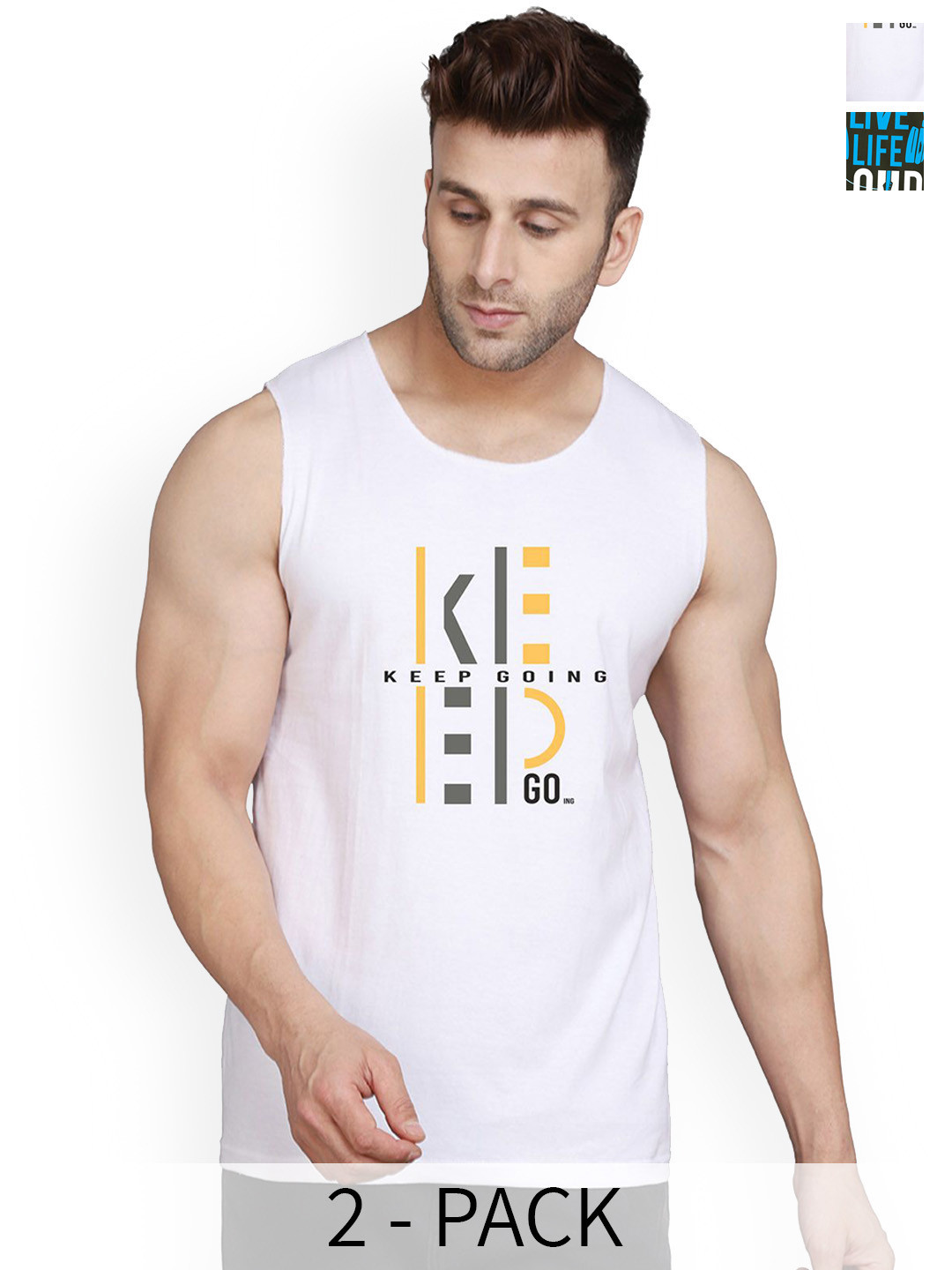 SLOWLORIS Men Pack Of 2 Printed Cotton Innerwear Vests