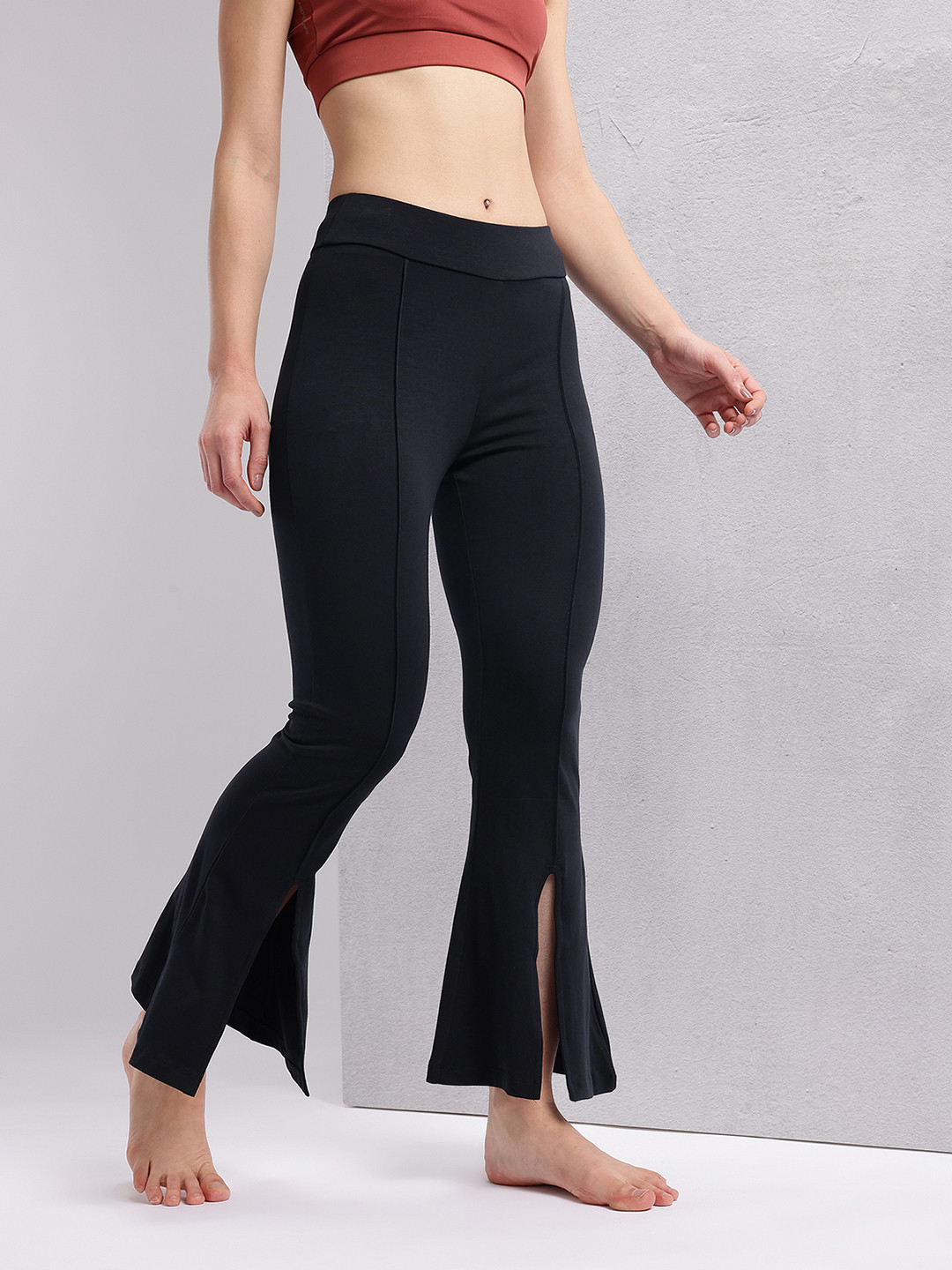 HRX by Hrithik Roshan Women Slit Hem Paneled Flared Yoga Track Pants