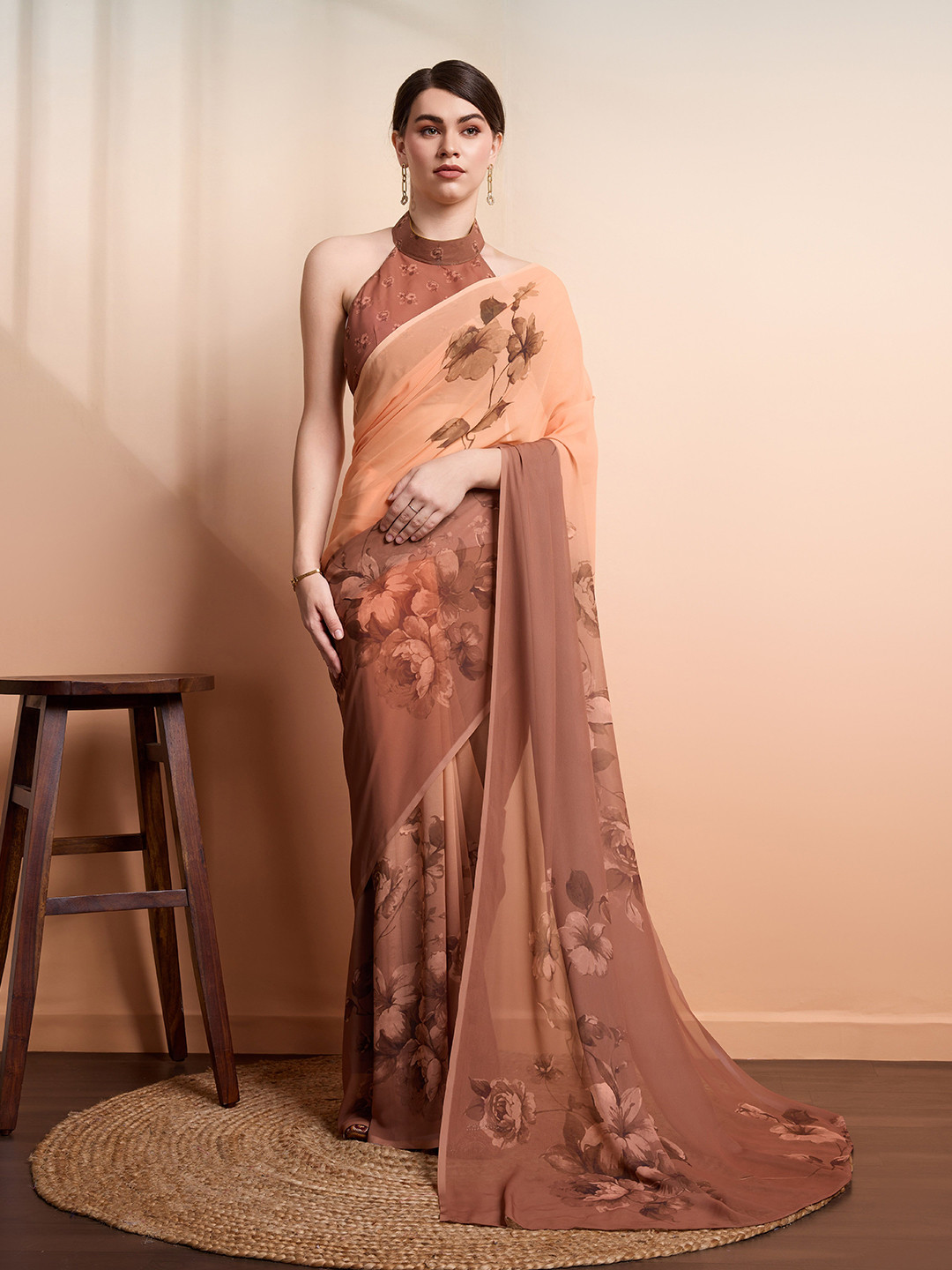 RACHNA Pure Georgette Digital Floral Printed Ready To Wear Saree