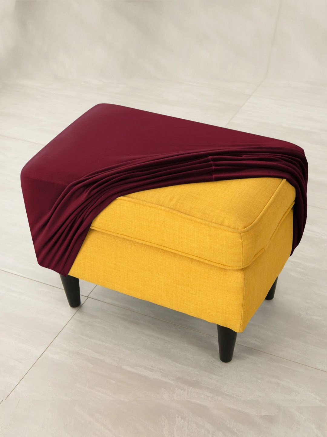 HOKIPO Burgundy Stretchable Velvet Foot Stool Ottoman Slipcover