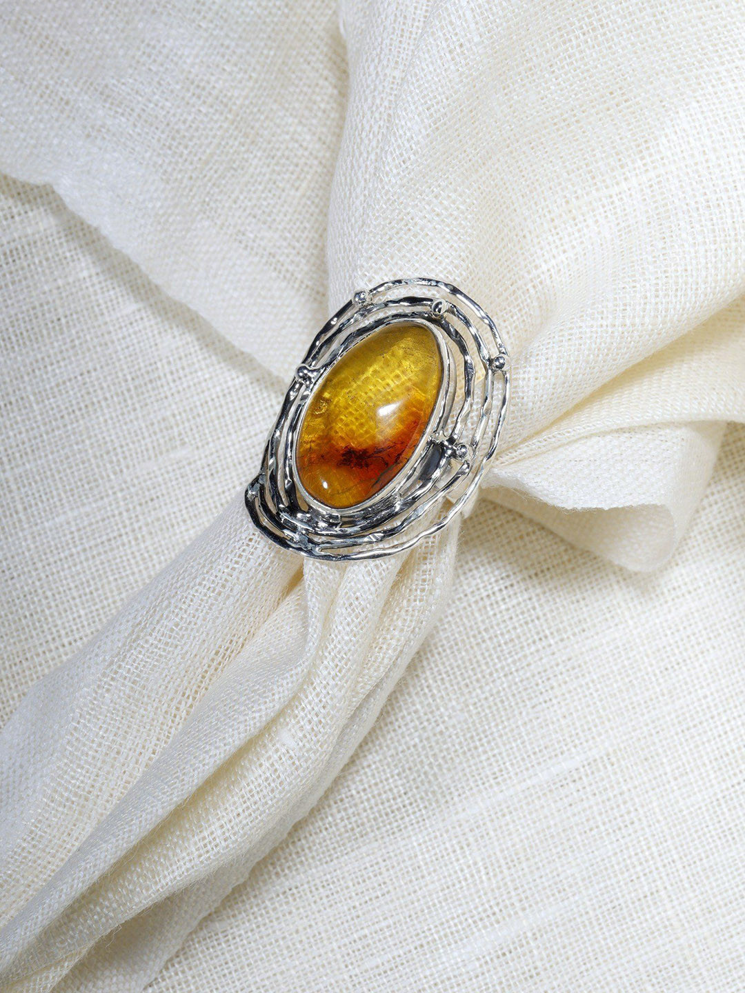 Exotic India Amber Gemstone Sterling Silver Ring
