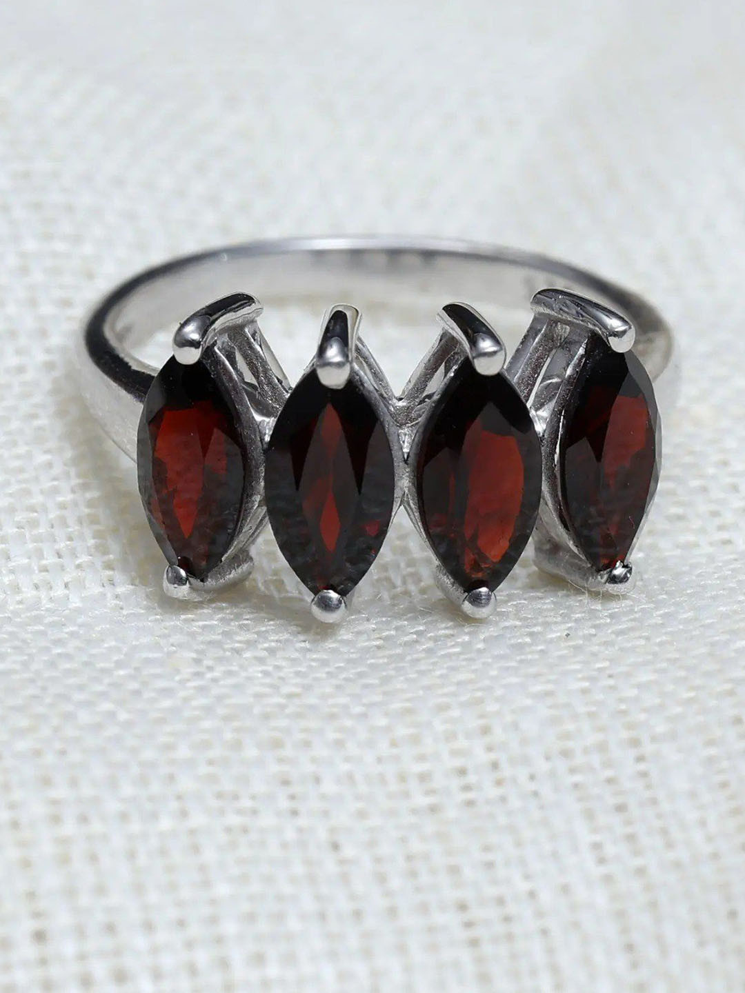 Exotic India Faceted Garnet Marquise Cut Sterling Silver Ring