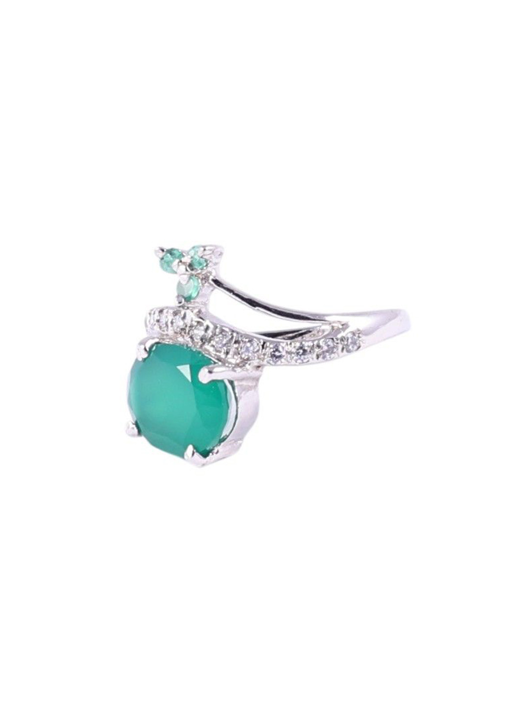 Exotic India Artistic Turquoise and Cubic Zirconia Sterling Silver Ring