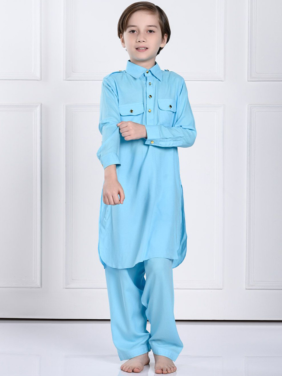 THE PONY & PEONY CO. Boys Shirt Collar Pathani Kurta with Trousers