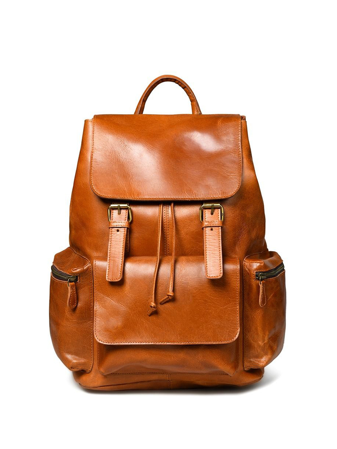MaheTri Vortex Leather Backpack: Tan Brown
