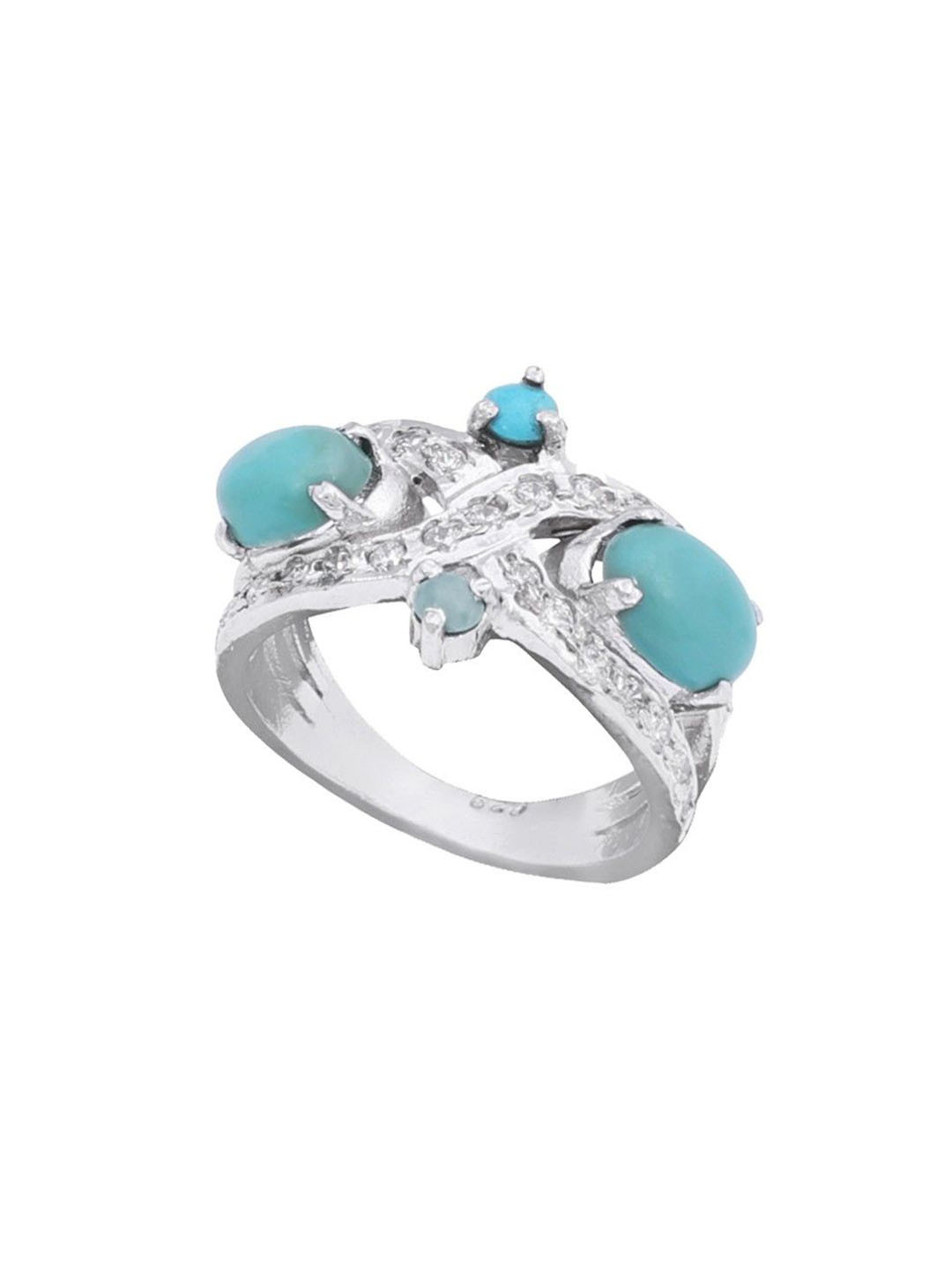 Exotic India Super Fine Turquoise Stone with Cubic Zirconia Sterling Silver Ring