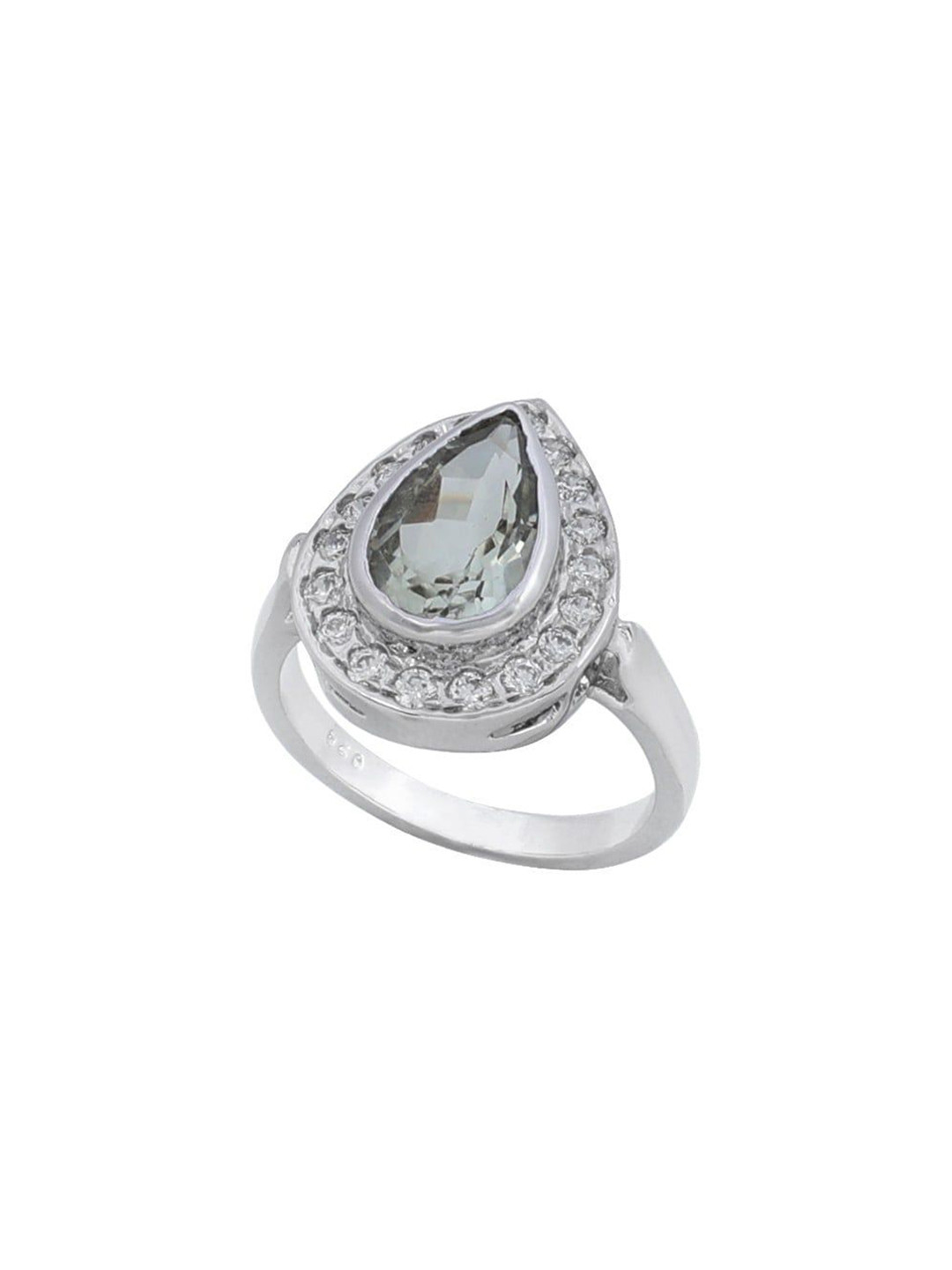 Exotic India Citrine Stone and Cubic Zirconia Super Fine Sterling Silver Drop Shaped Ring
