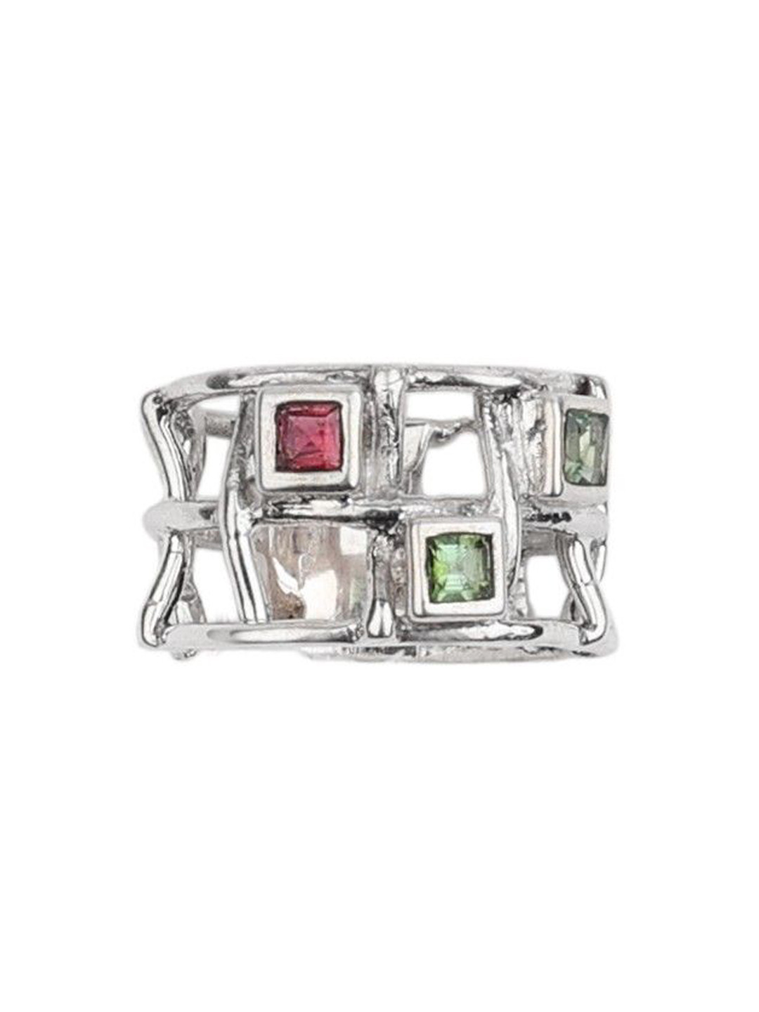 Exotic India Tourmaline Stones Sterling Silver Studded Ring