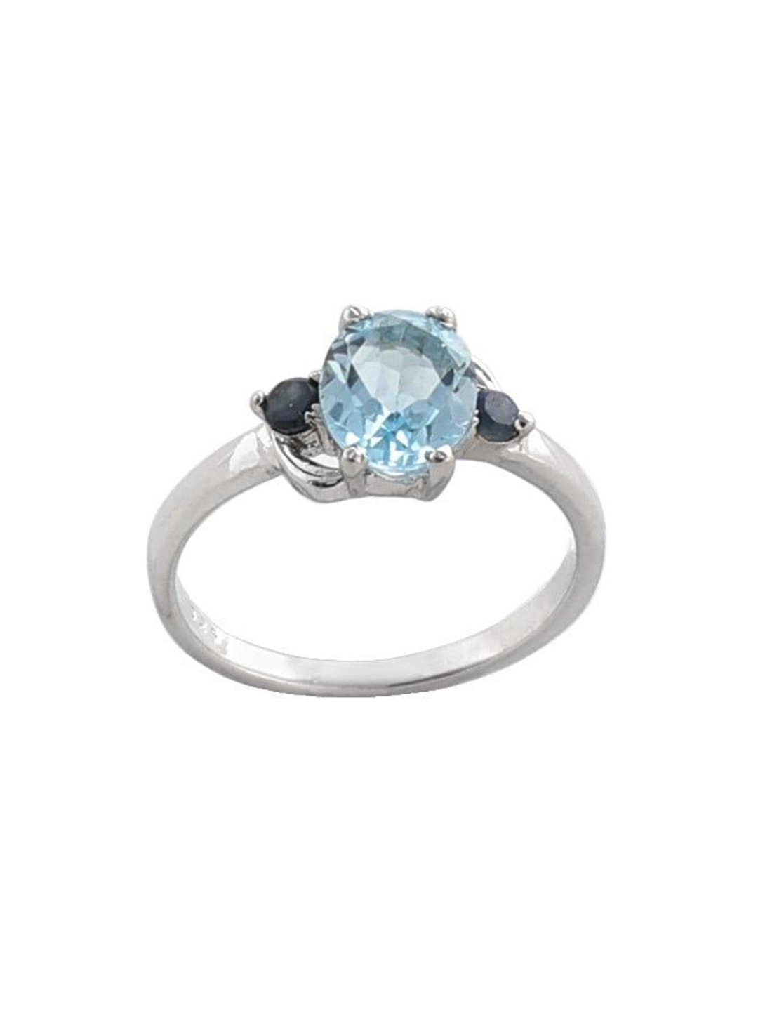 Exotic India Superfine Blue Topaz with Iolite Stone Sterling Silver Ring