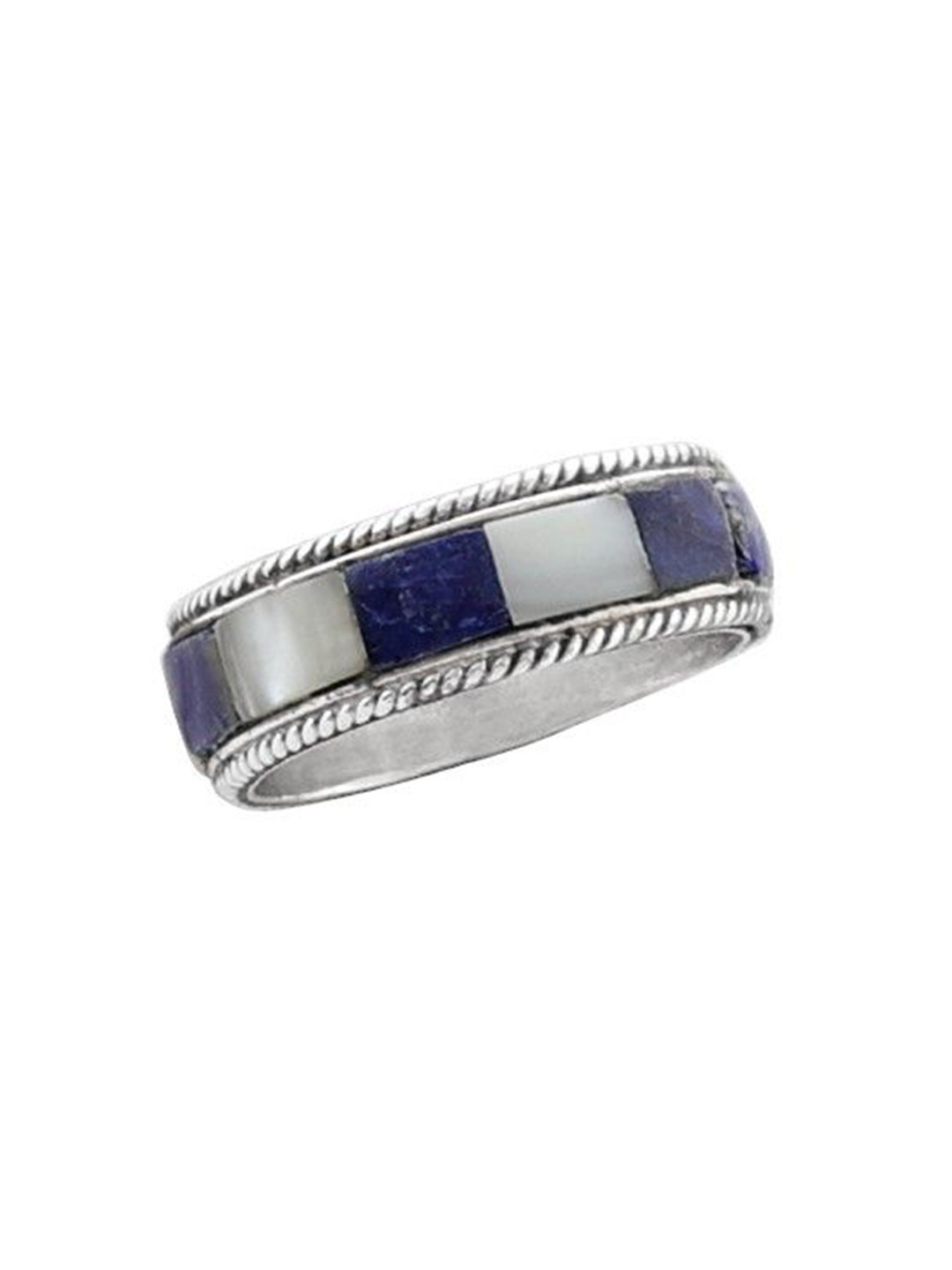 Exotic India Blue and White Inlay Stone Sterling Silver Ring