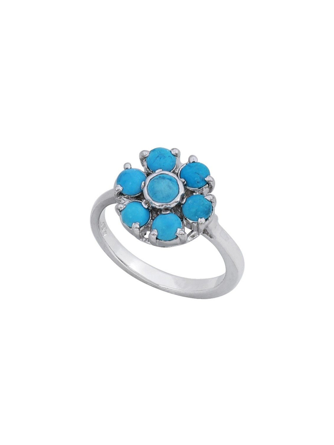 Exotic India Turquoise Stone Superfine Sterling Silver Floral Ring