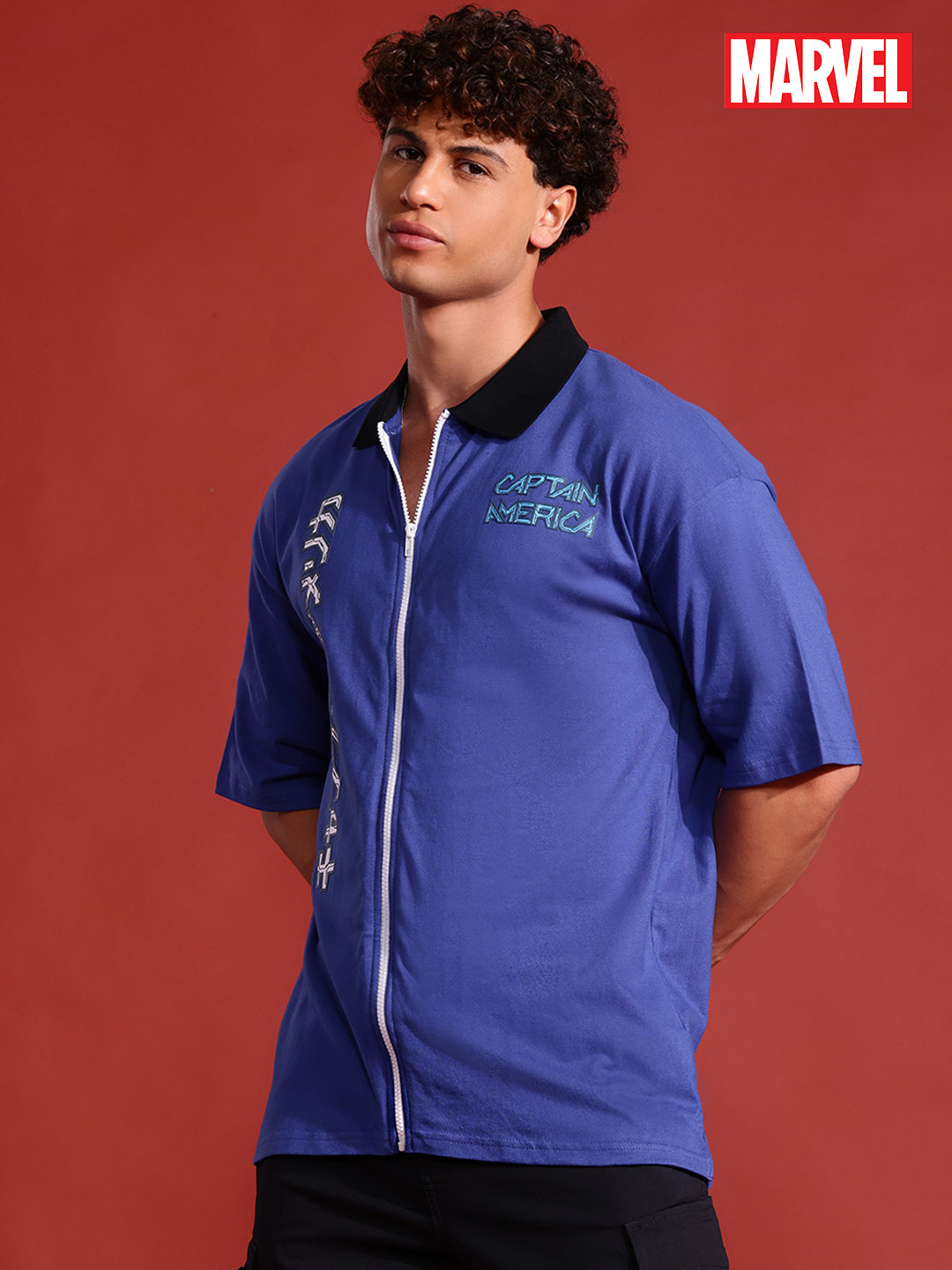 MARVEL STREET Cyber Punk Typography Polo Collar Cotton T-shirt