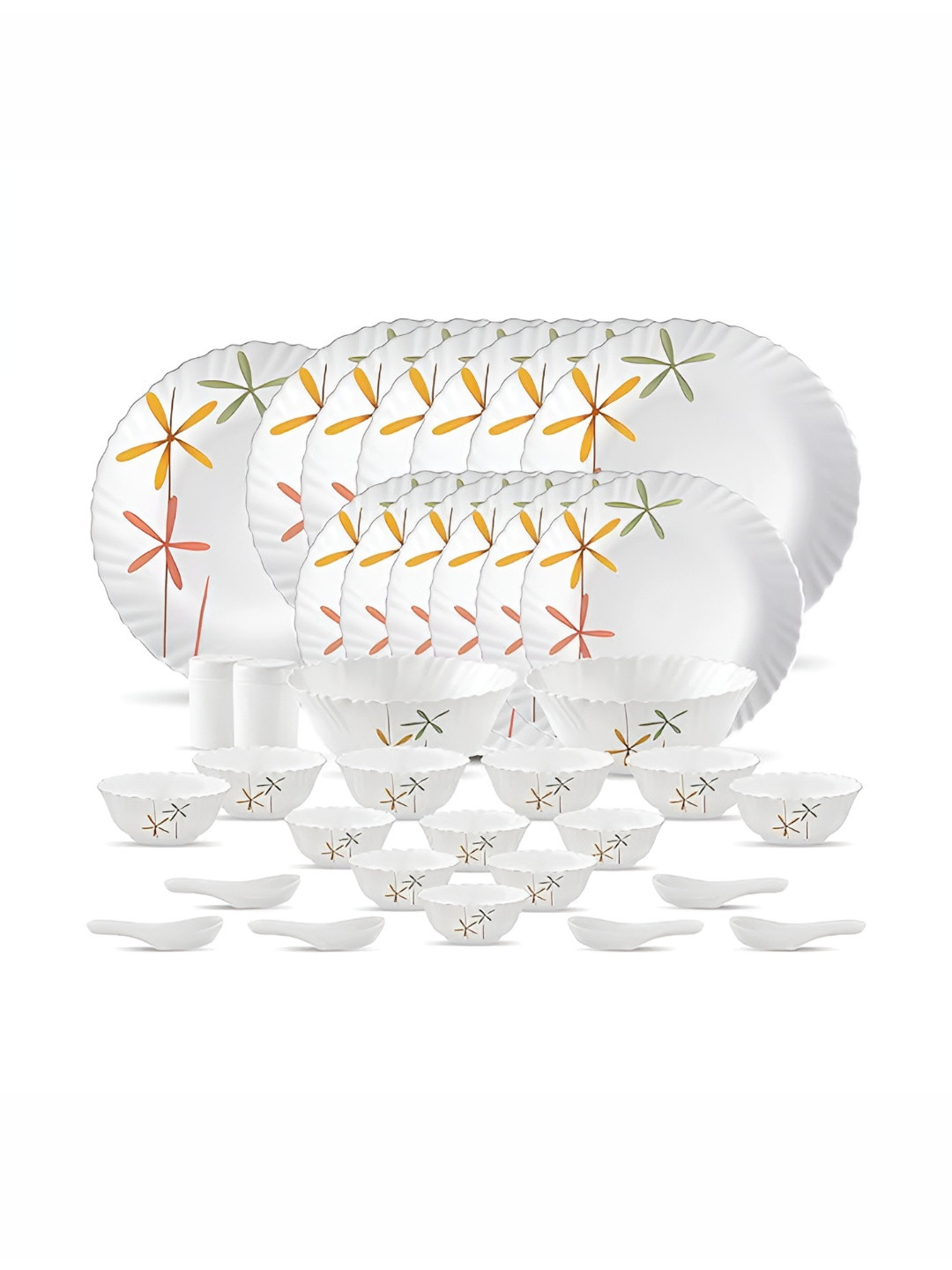 Laopala Novo Collection White & Yellow 35 Pieces Autumn Flower Opalware Glass Dinner Set