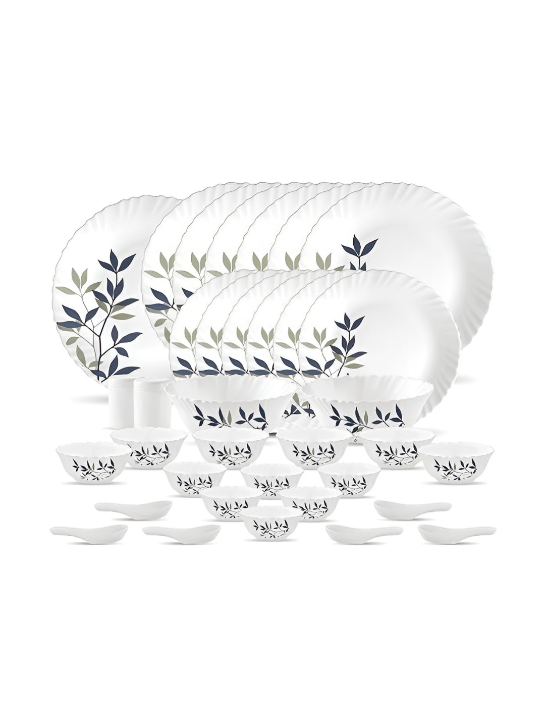 Laopala Novo Collection White Leaf Glass Dishwasher and Microwave Safe 35 Piece Dinner Set