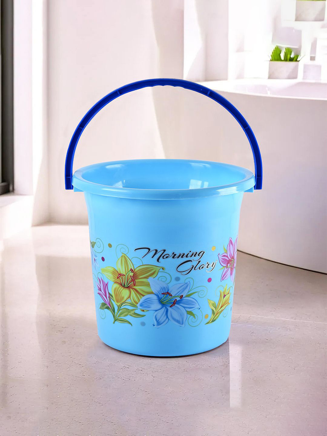 Kuber Industries Blue & Yellow Floral Printed Water Bucket