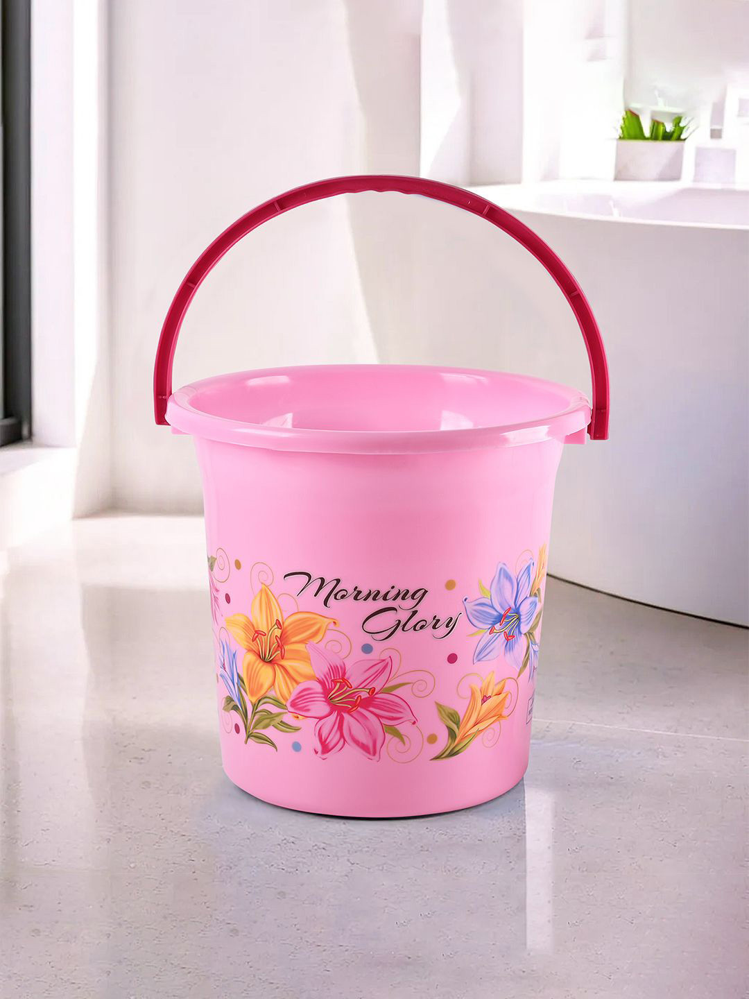Kuber Industries Pink & Yellow Floral Printed Water Buckets